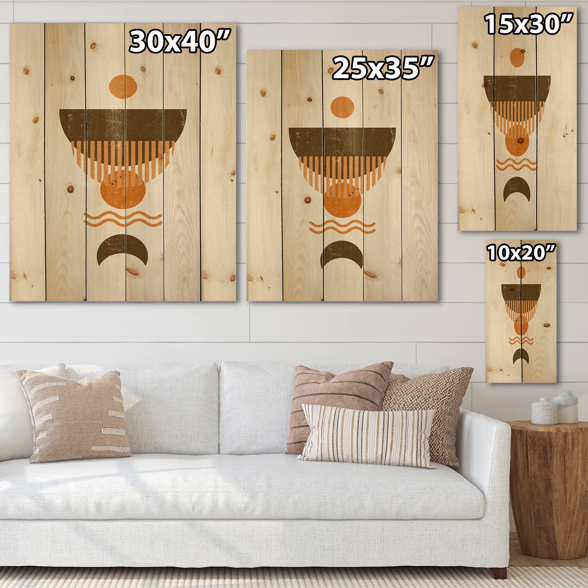 Designart - Abstract Minimal Orange Sun and Brown Moon