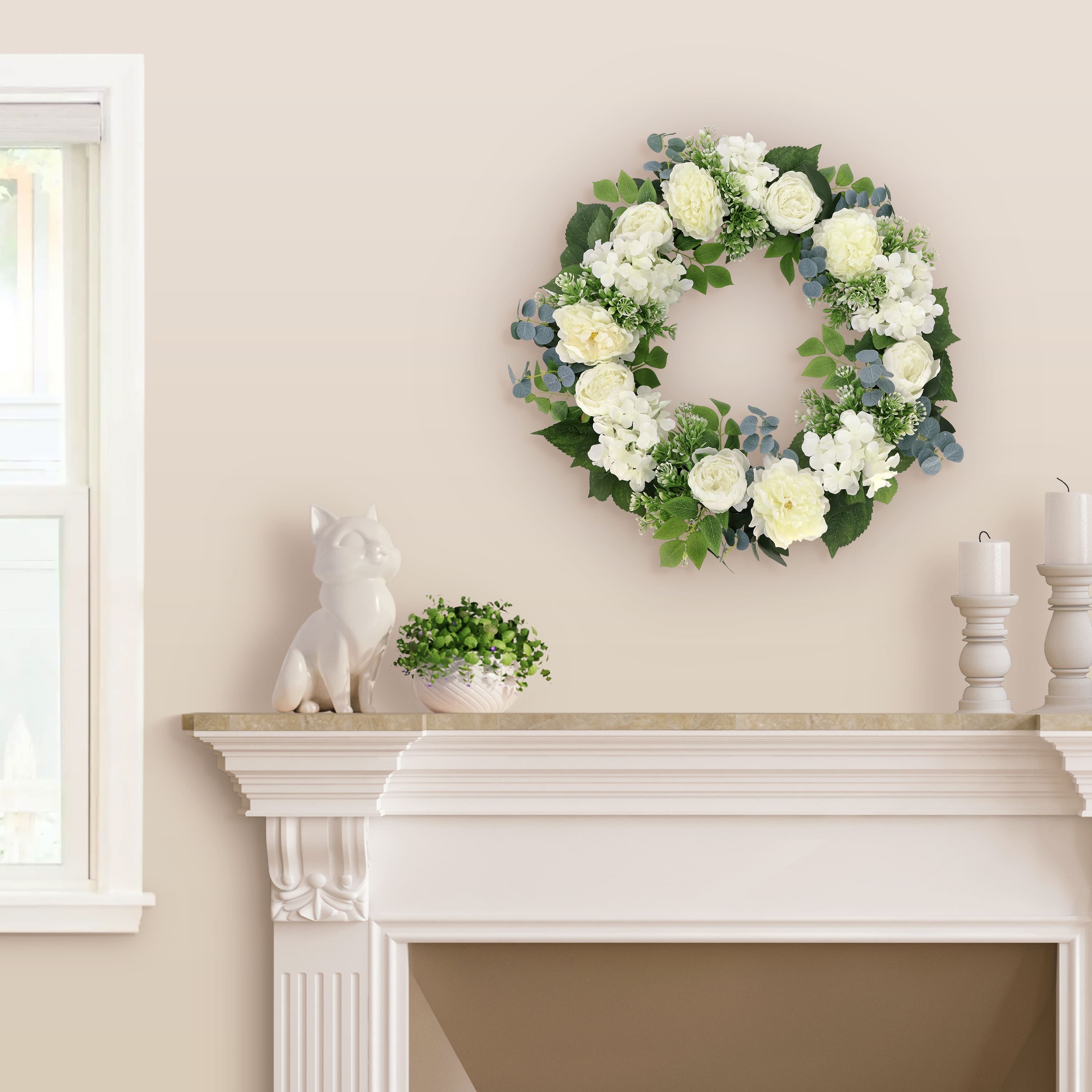 26&#x22; Artificial Peony, Hydrangea &#x26; Rose Floral Spring Wreath