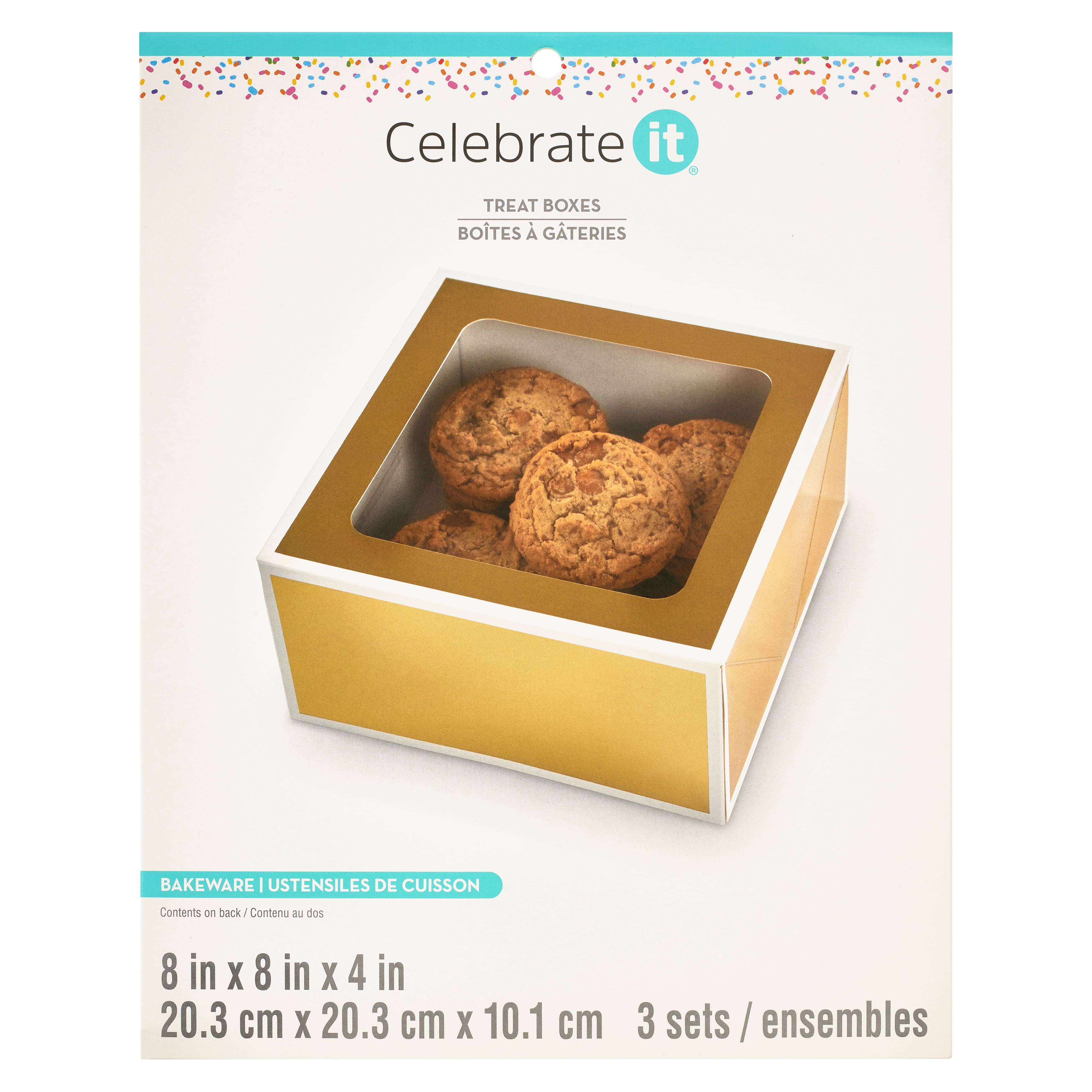 6 Packs: 3 ct. (18 total) Gold Treat Boxes with White Trim by Celebrate It&#xAE;