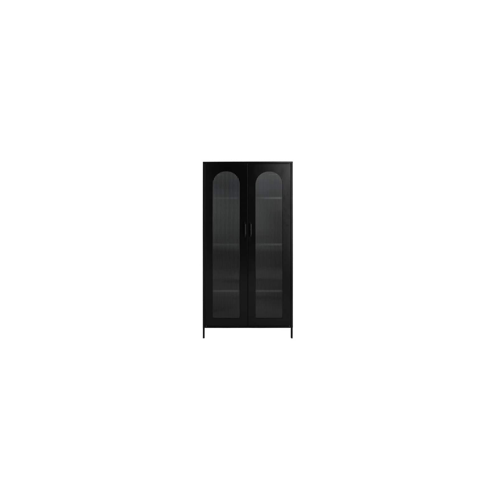 Hello Honey&#xAE; Black Solstice Tall Metal Curio Storage Cabinet with Arched Glass Doors