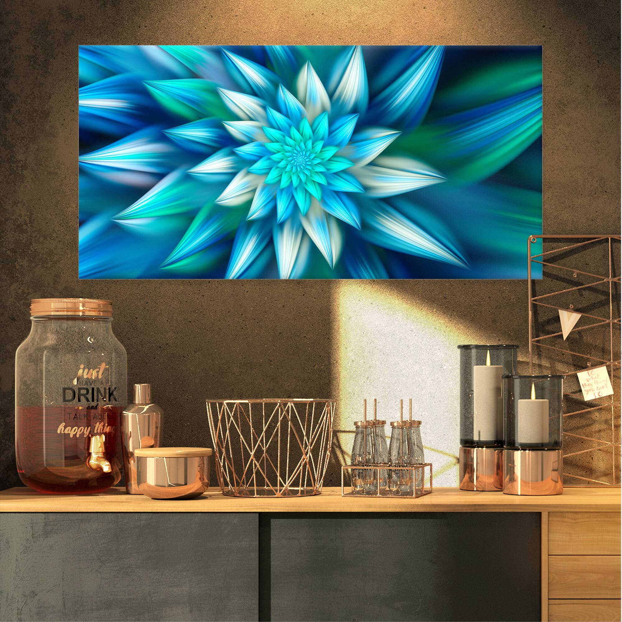 Designart - Huge Blue Fractal Flower - Floral Canvas Art Print