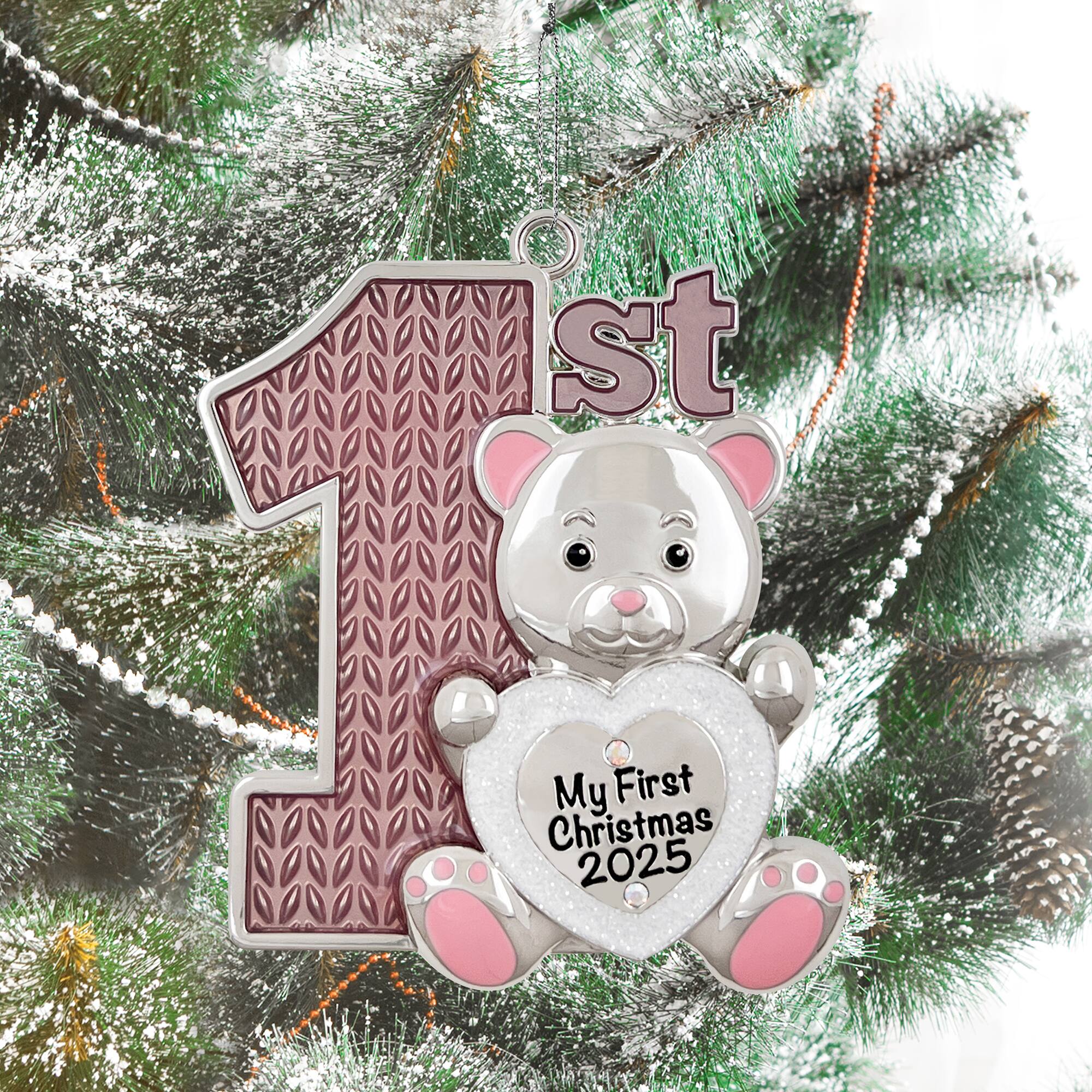 3&#x22; Pink 1st Christmas Teddy Bear Metal Ornament by Ashland&#xAE;