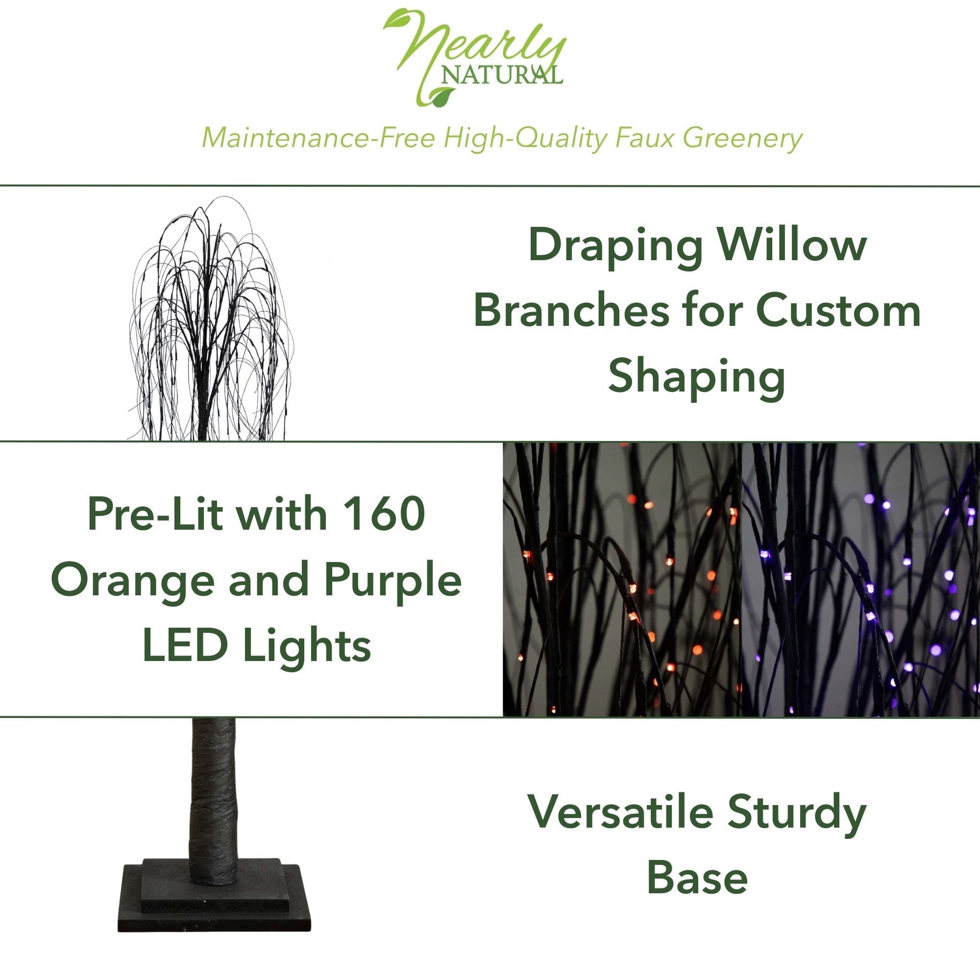 6ft. Orange &#x26; Purple LED Pre-Lit Halloween Black Willow Artificial Fall Tree