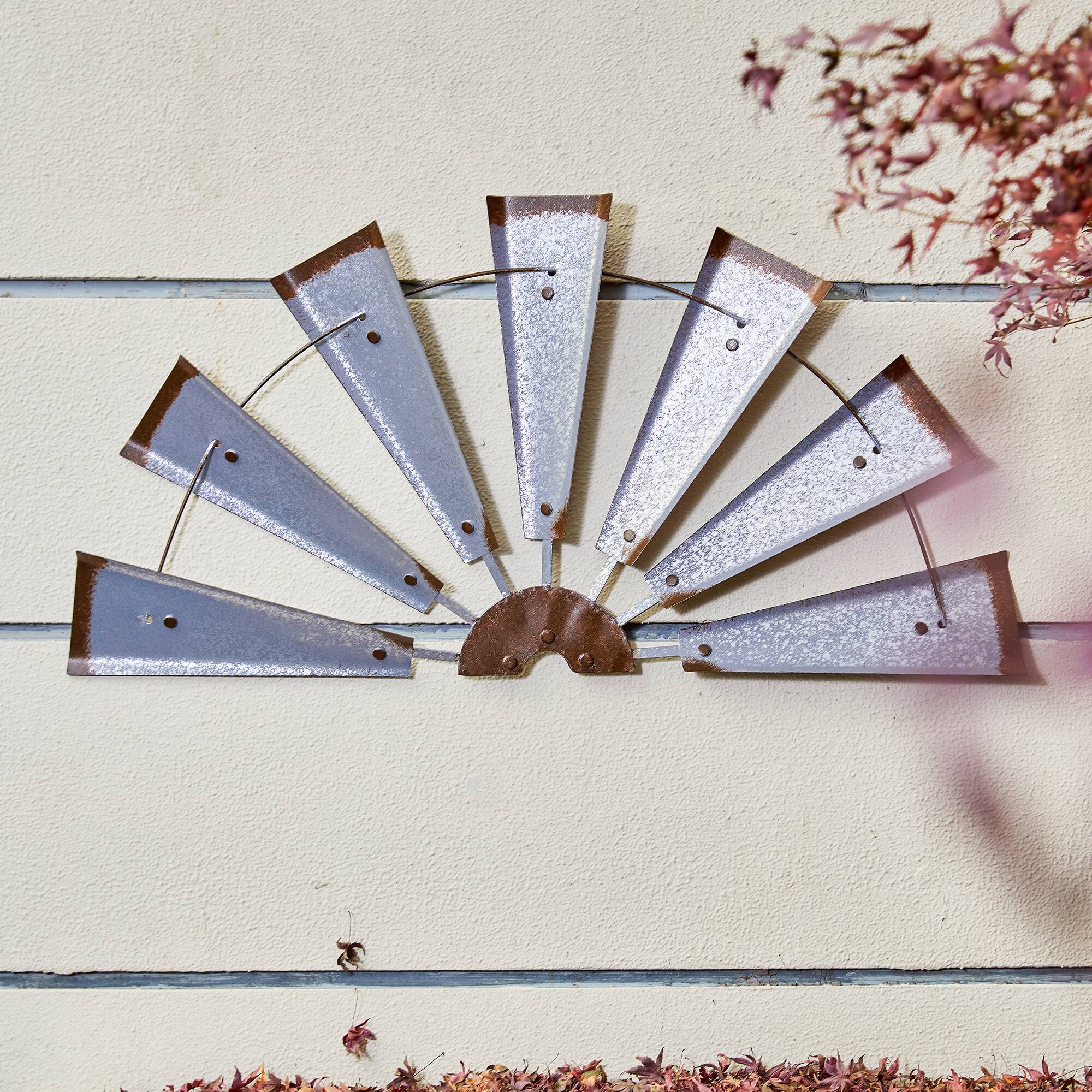 Glitzhome® Galvanized Metal Semi-Circle Windmill Wall Décor
