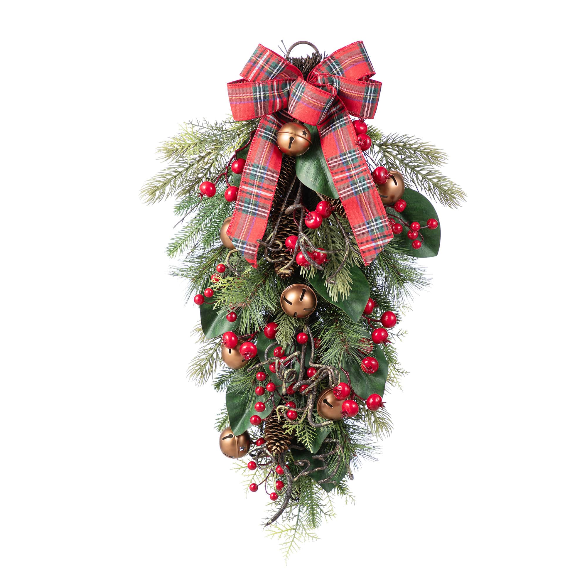 Glitzhome&#xAE; 28&#x22;H Christmas Bell, Pinecone &#x26; Berry Bow Teardrop