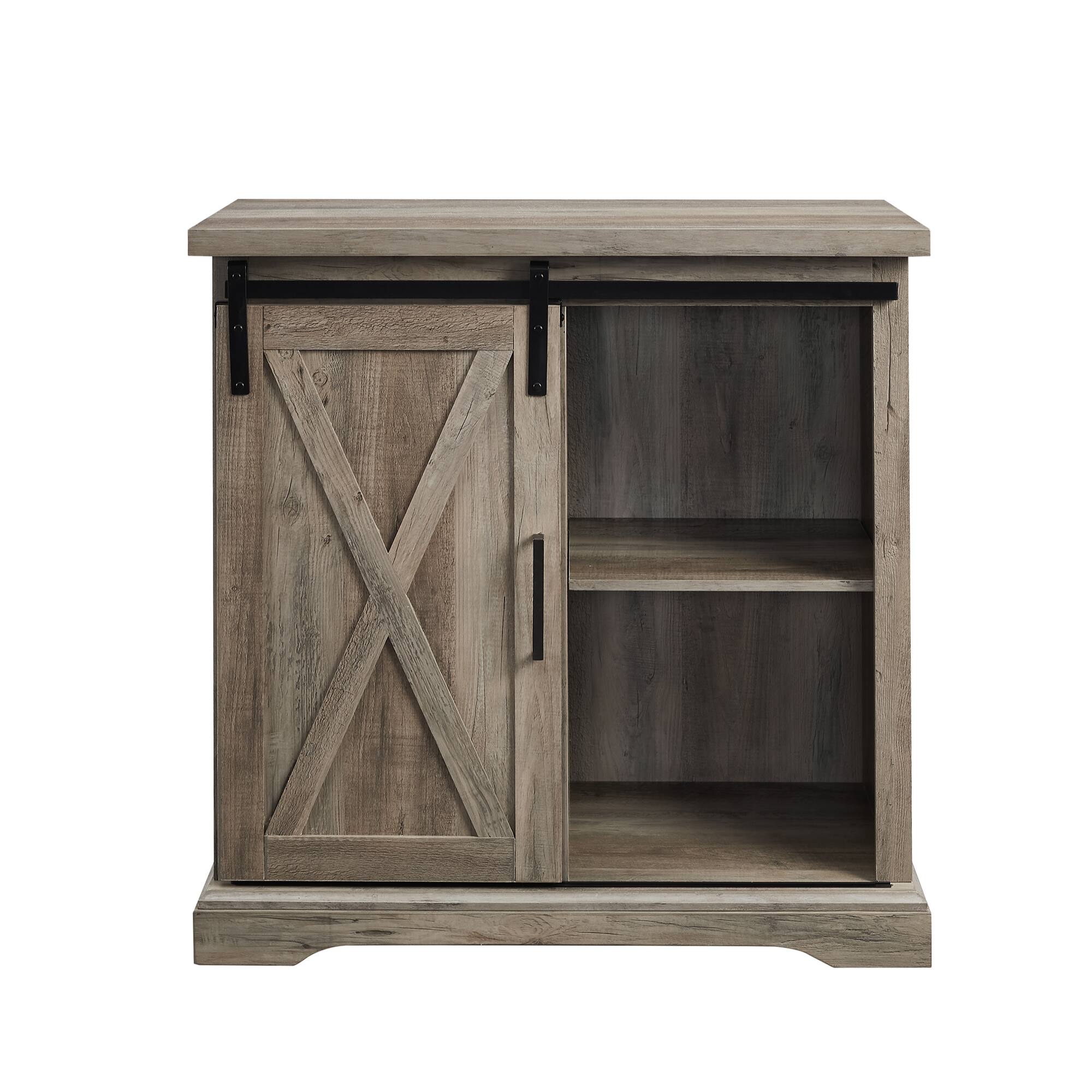 Walker Edison 32" Grey Wash Sliding Barn Door Farmhouse Accent Cabinet