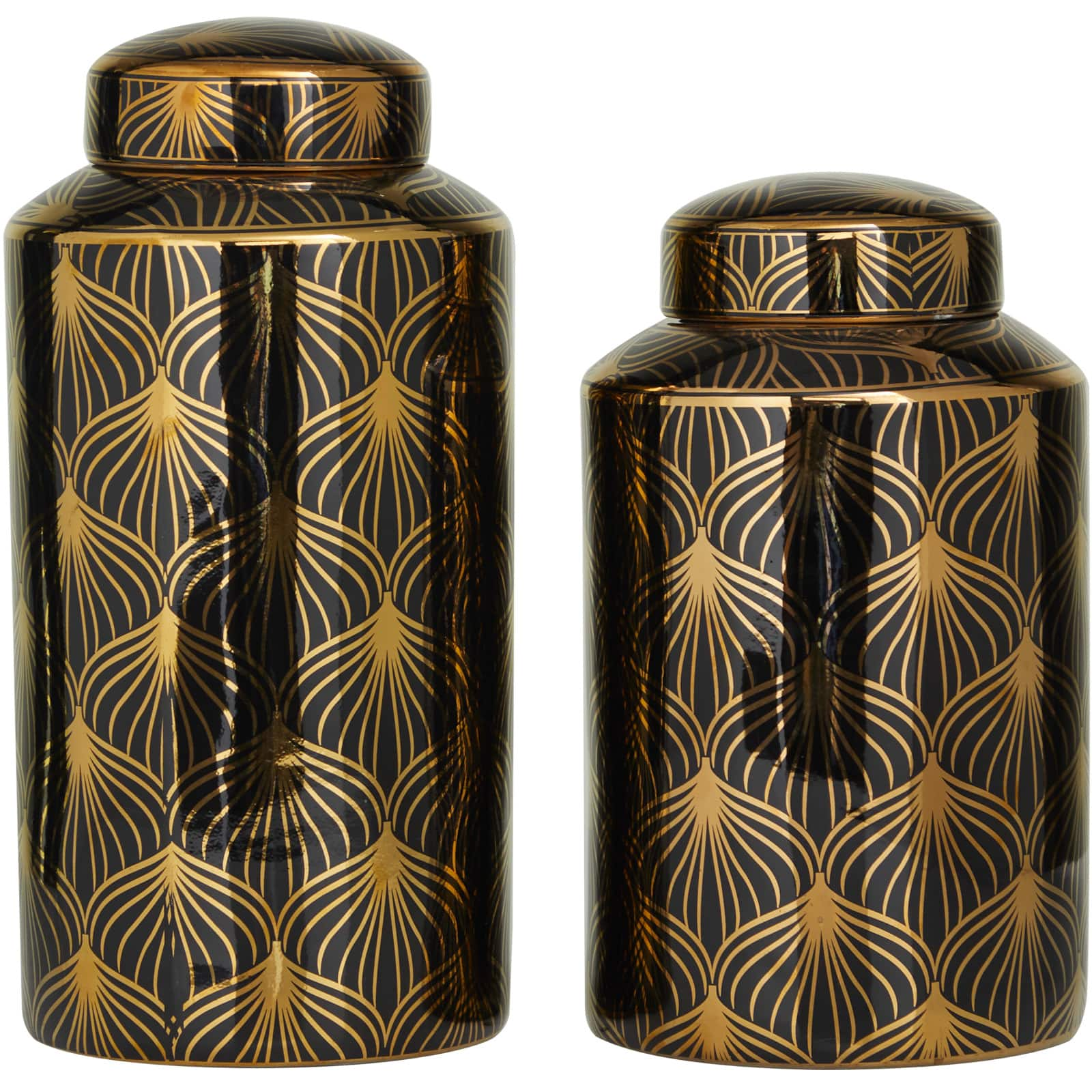 The Novogratz Black &#x26; Gold Ceramic Floral Decorative Jars Set