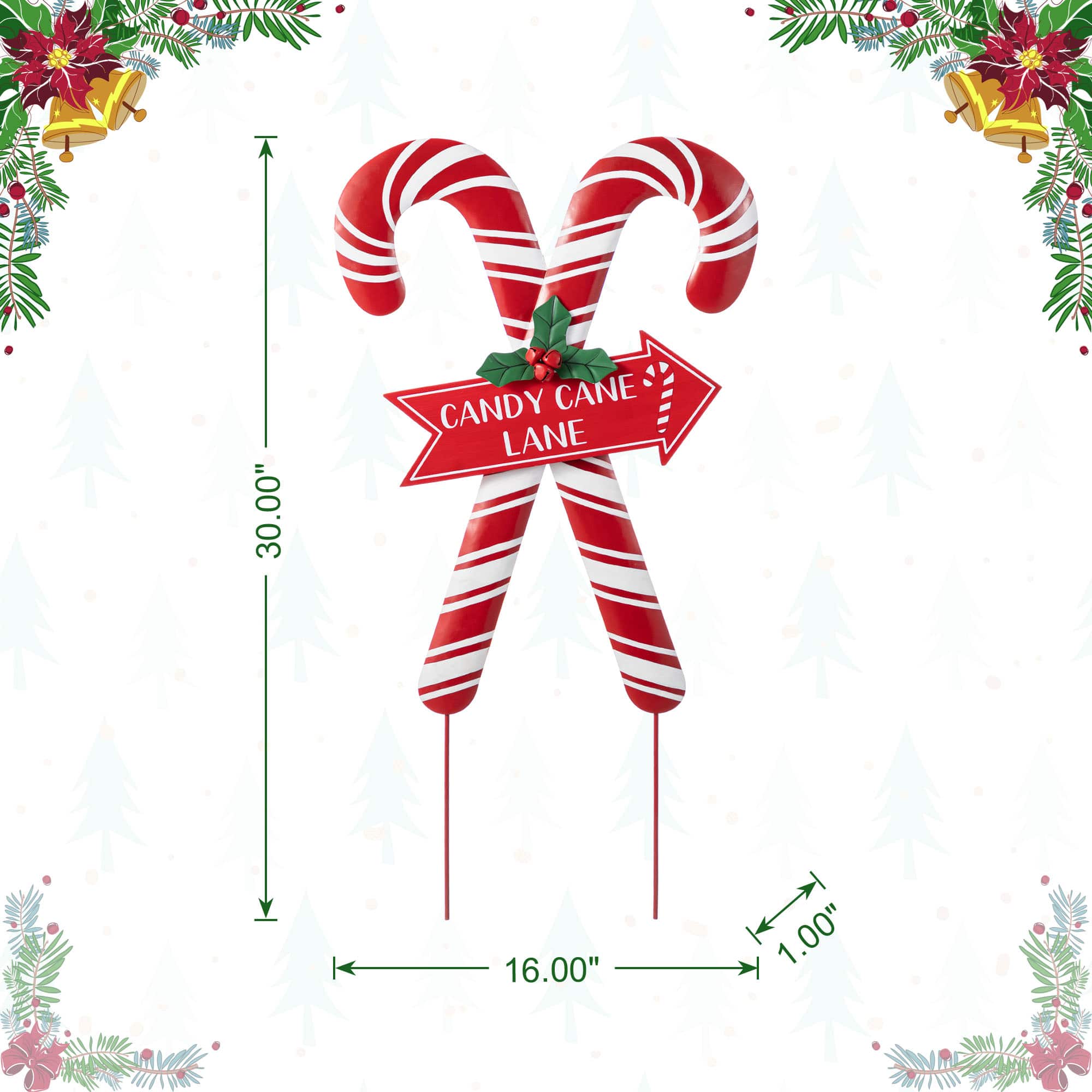 Glitzhome&#xAE; 30&#x22; Metal Christmas Candy Cane Yard Stake