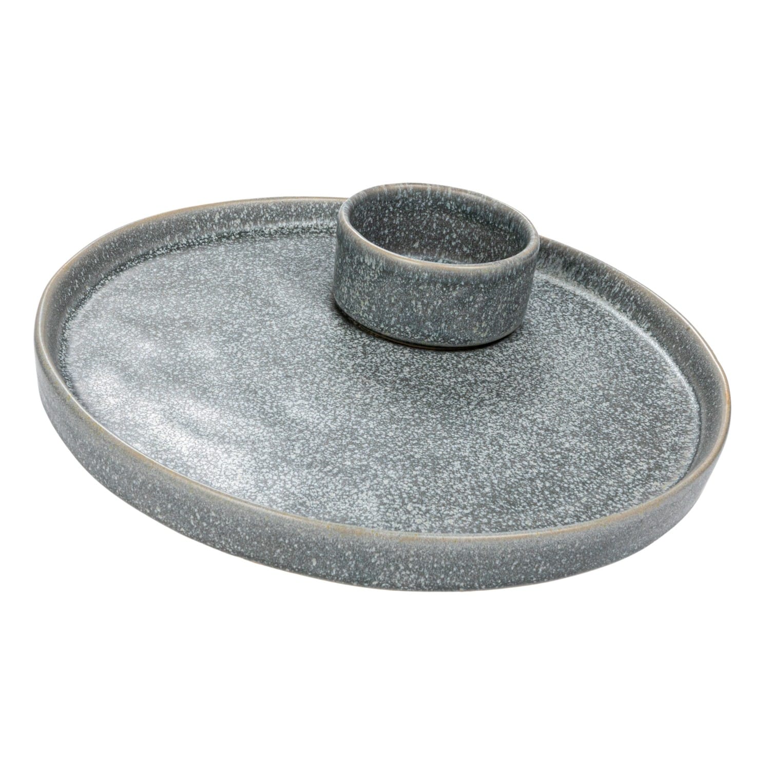 Matte Gray Stoneware Serving Plate with Dish Set