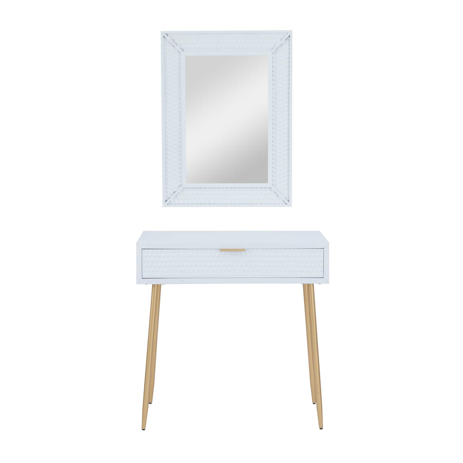 Set of 2&#x22; White Wood Contemporary Console Table with Mirror, 31&#x22; x 31&#x22; x 16&#x22;