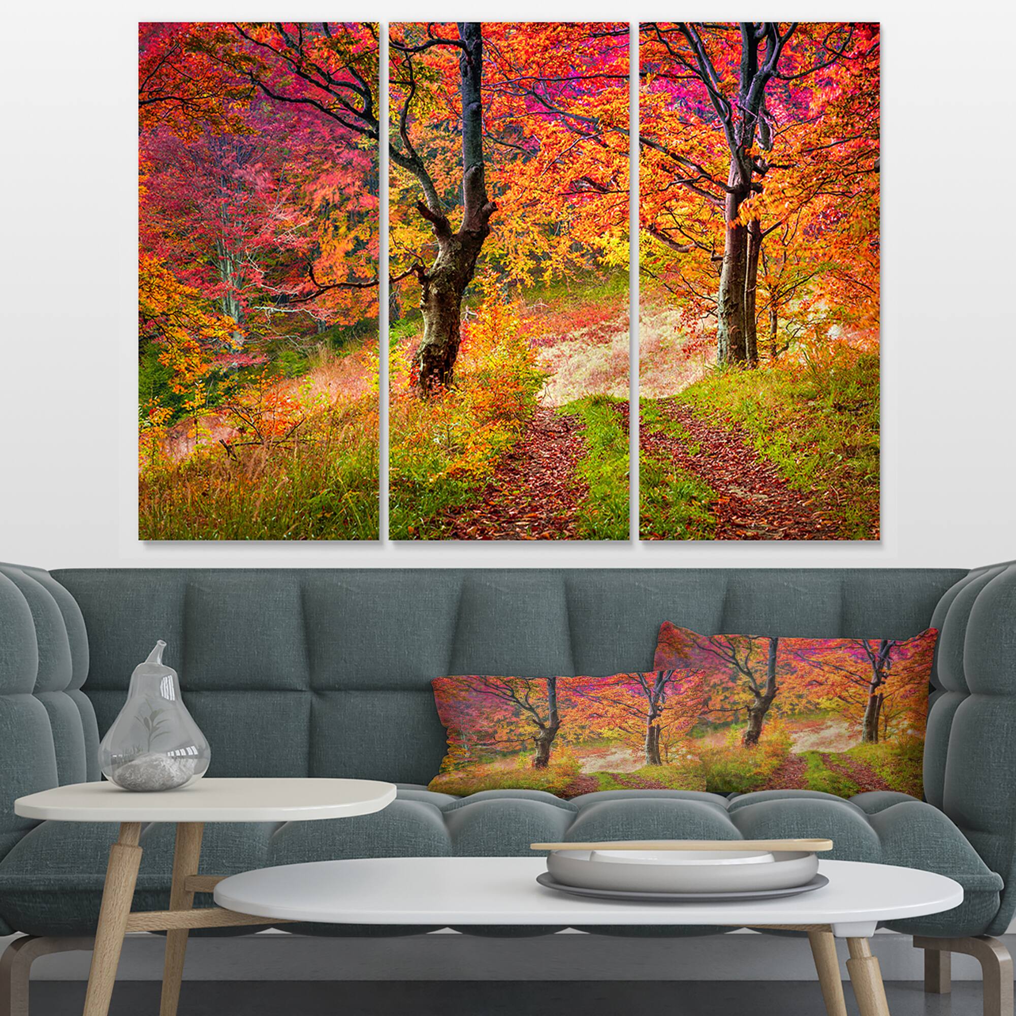 Designart - Bright Colorful Fall Trees in Forest - Large Landscape Canvas Art Print