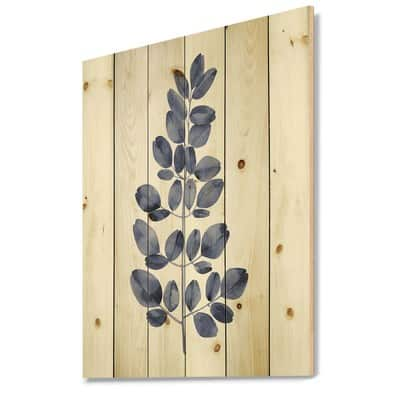 Designart - Navy Blue Eucalyptus II - Traditional Print on Natural Pine ...