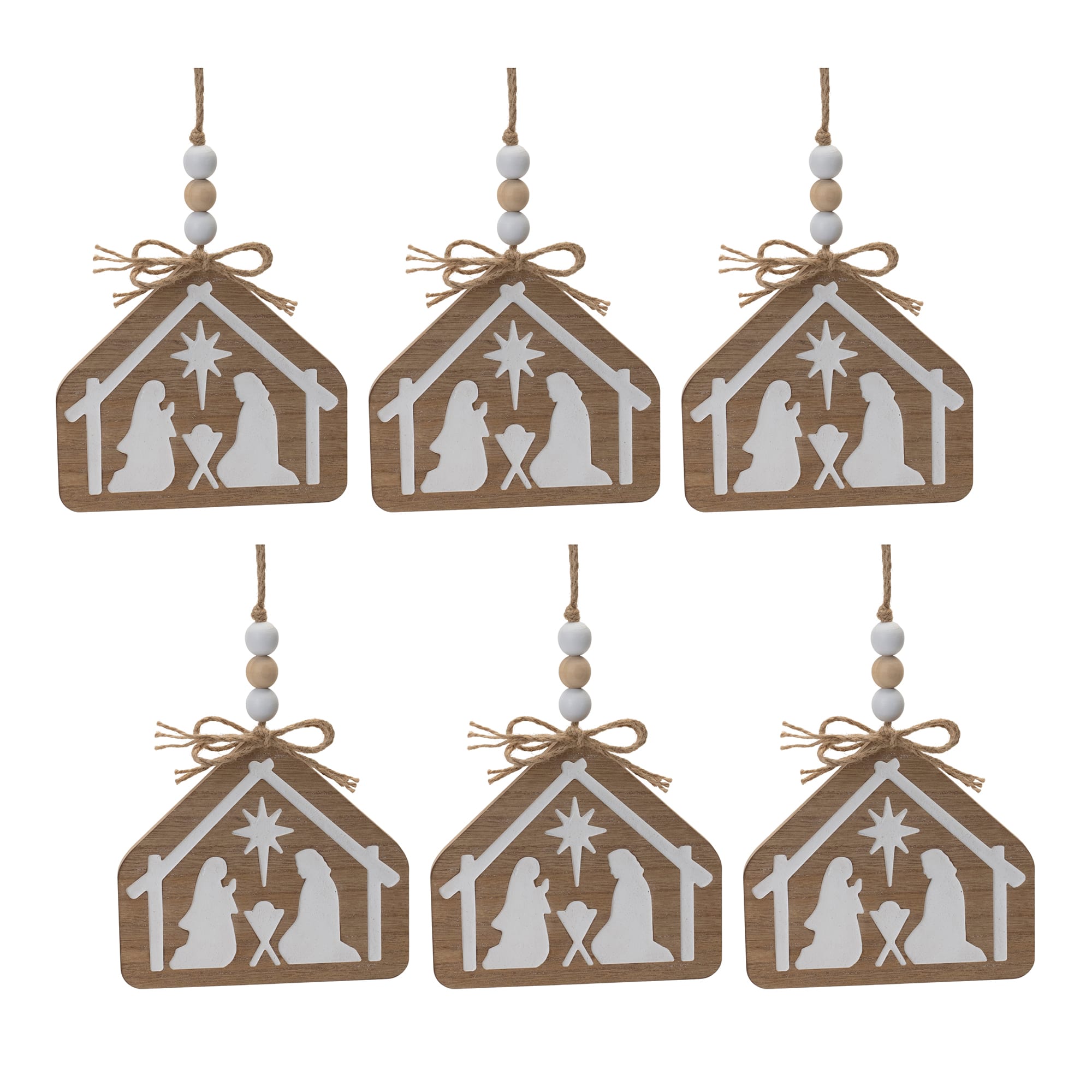 Wood Beaded Nativity Scene Ornaments, 6ct.