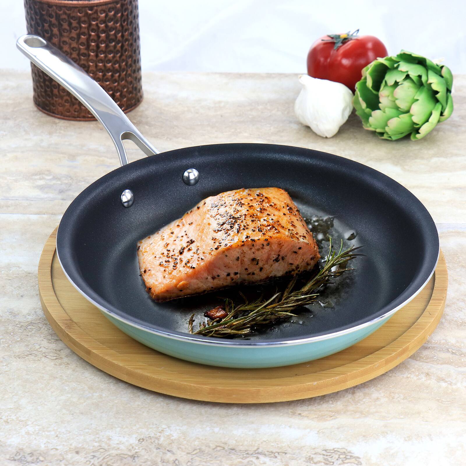 Martha Stewart Lockton 12" Turquoise Aluminum Nonstick Frying Pan