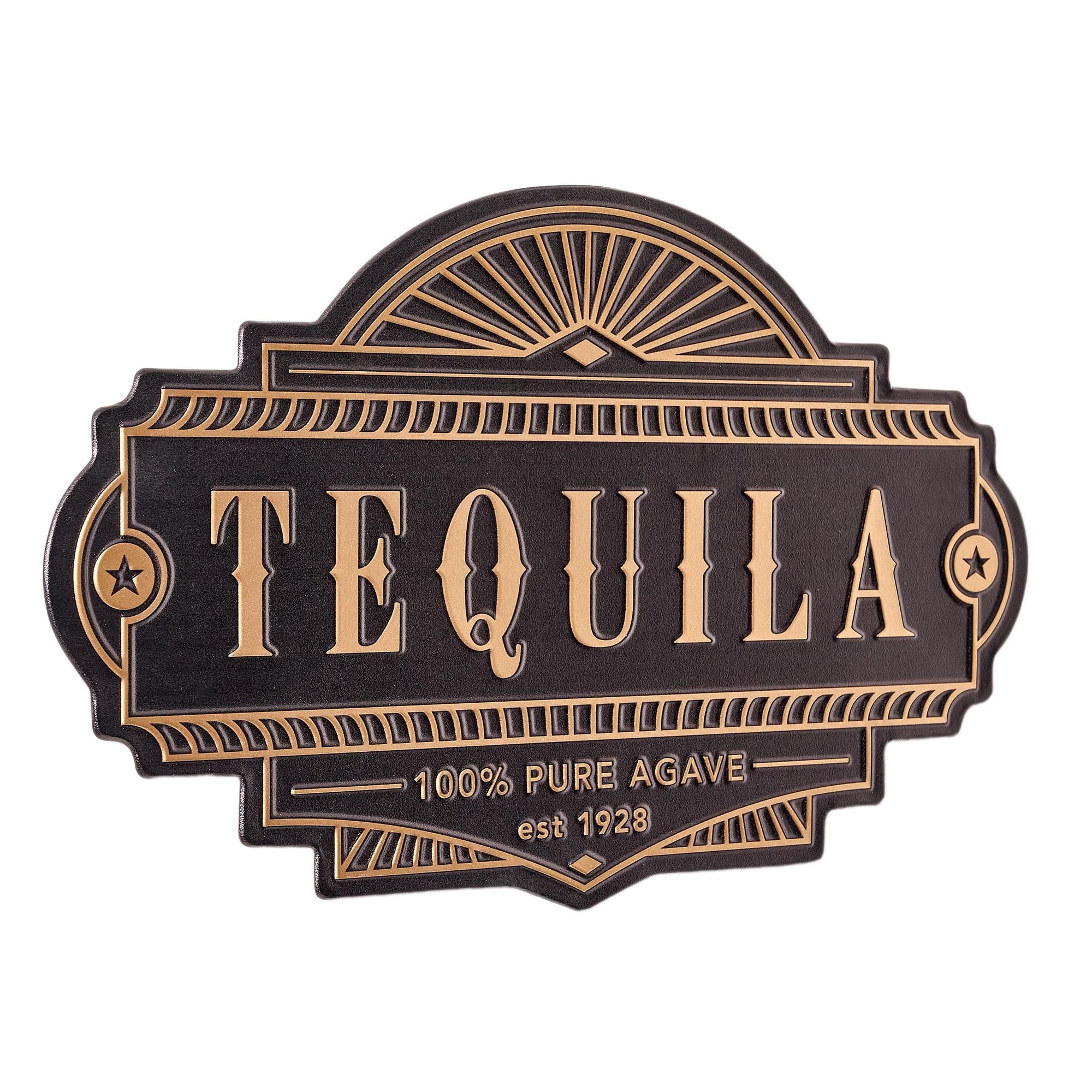 American Art Decor Tequila Embossed Black and Gold Metal Bar Sign