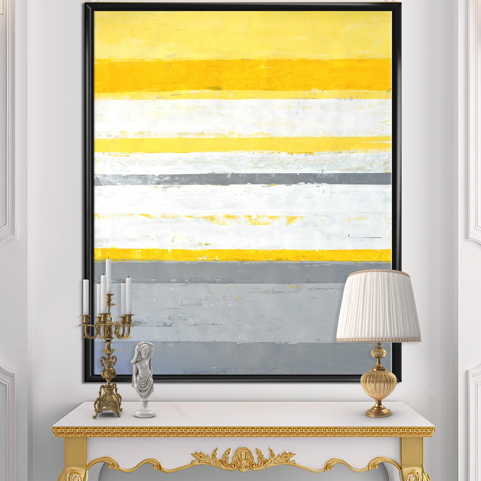 Designart - Grey and Yellow Blue Abstract XIII