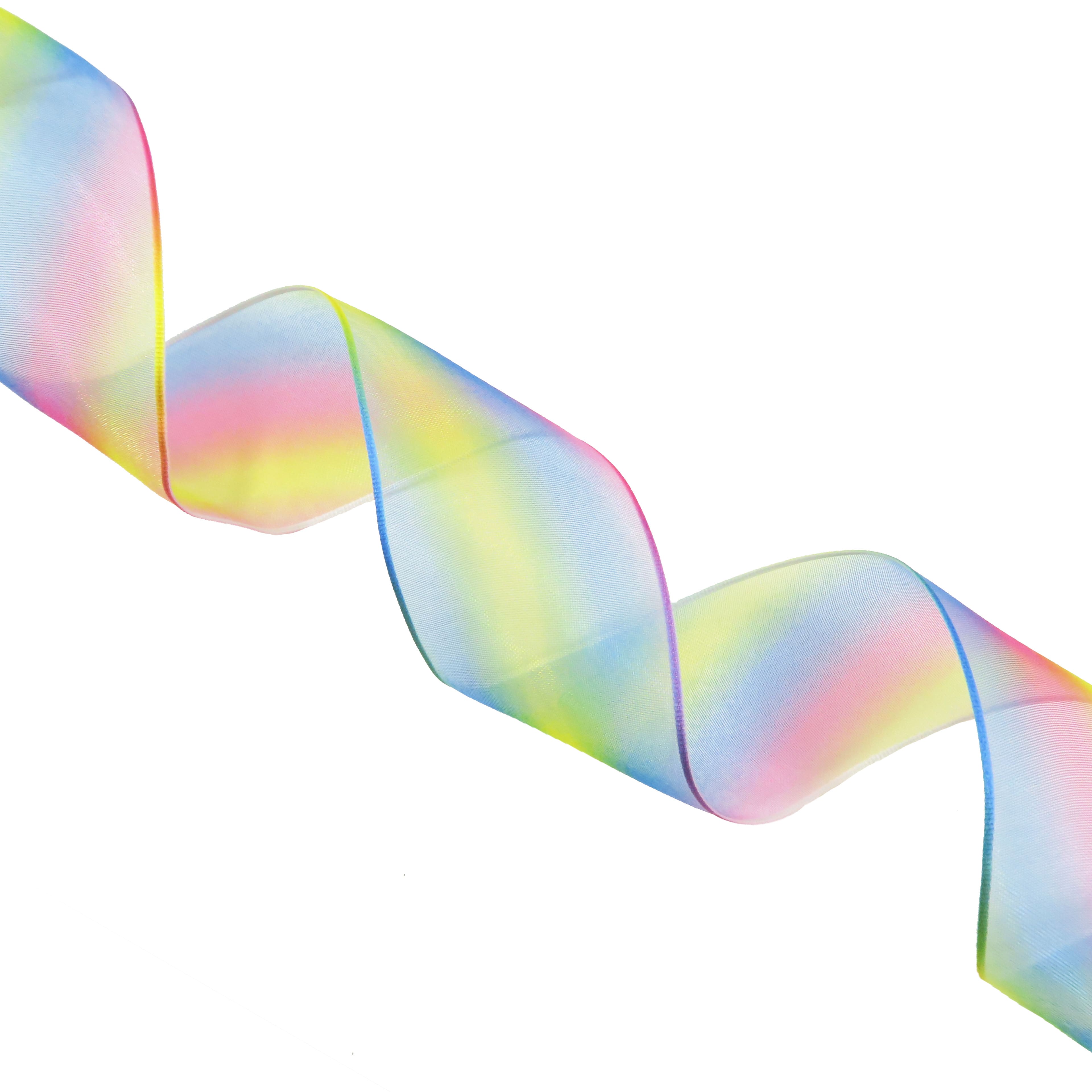 1.5 Sheer Wired Rainbow Striped Ribbon by Celebrate It™ 360°™
