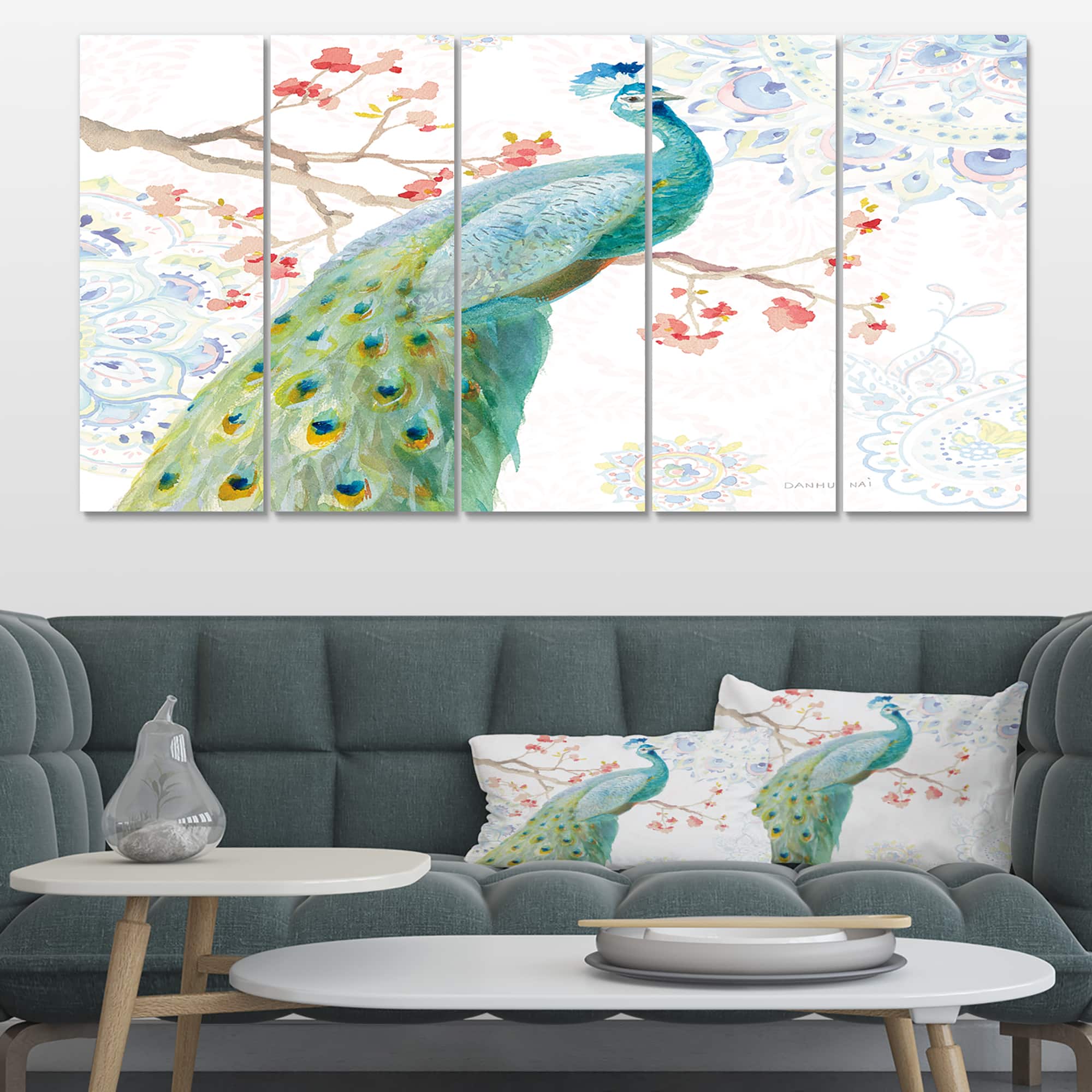 Designart - peacocks Watercolor I - Traditional Canvas Artwork 