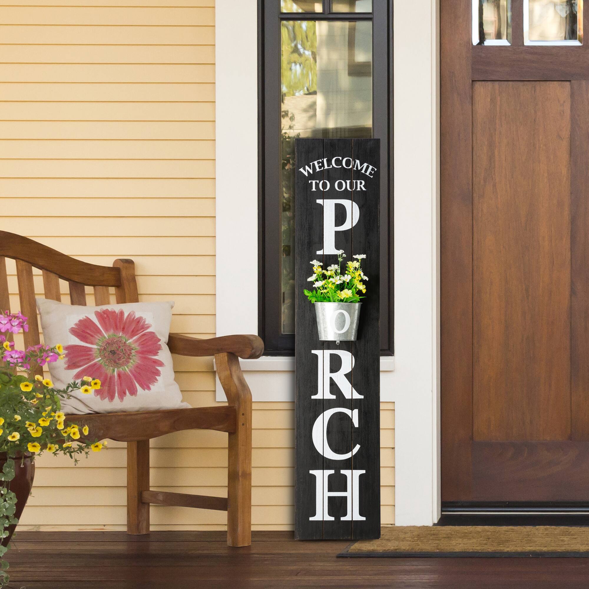 Glitzhome® 3.5ft. Welcome to Our Porch Sign with Metal Planter