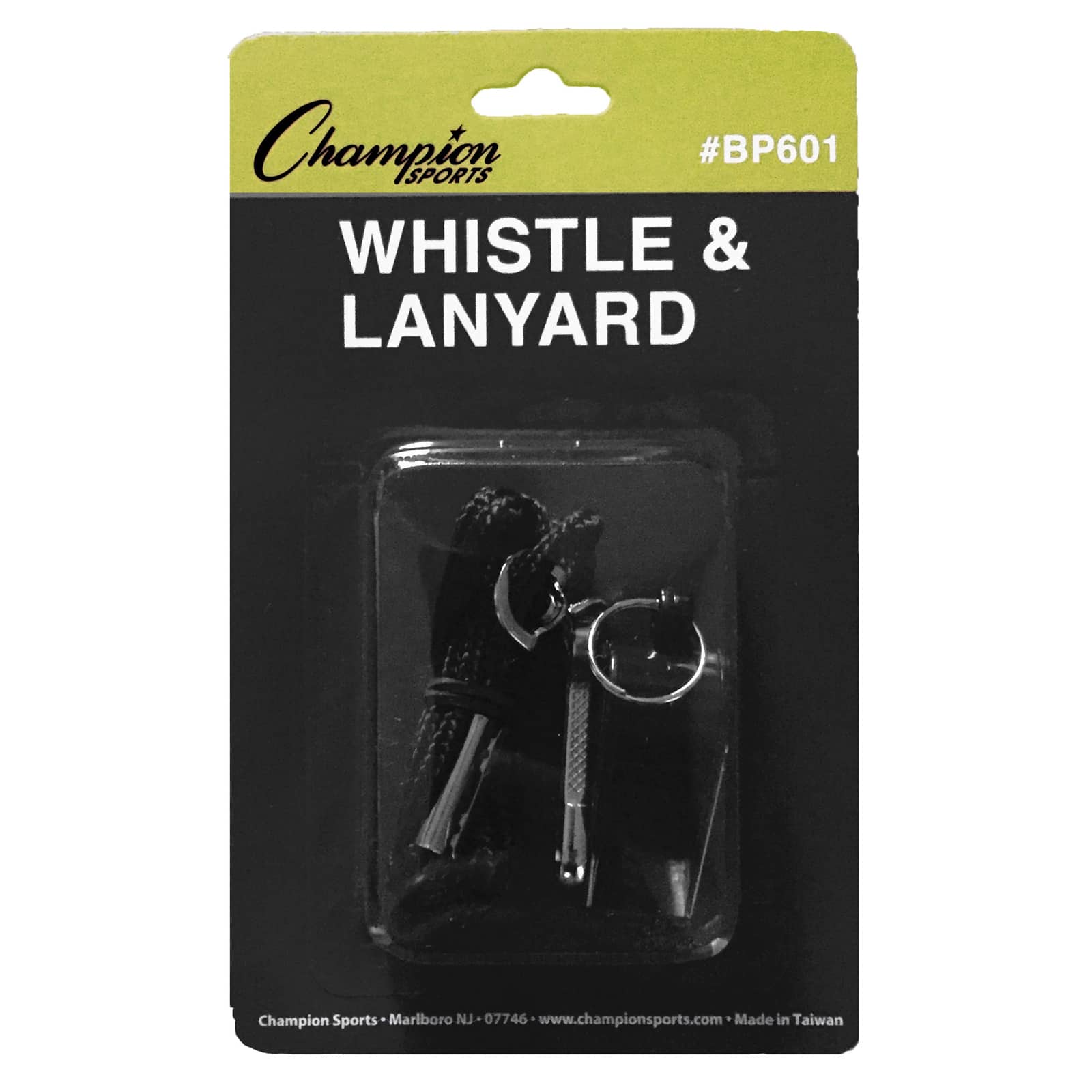 Champion Sports Plastic Whistle &#x26; Jet Black Lanyard Set, 20 Pack