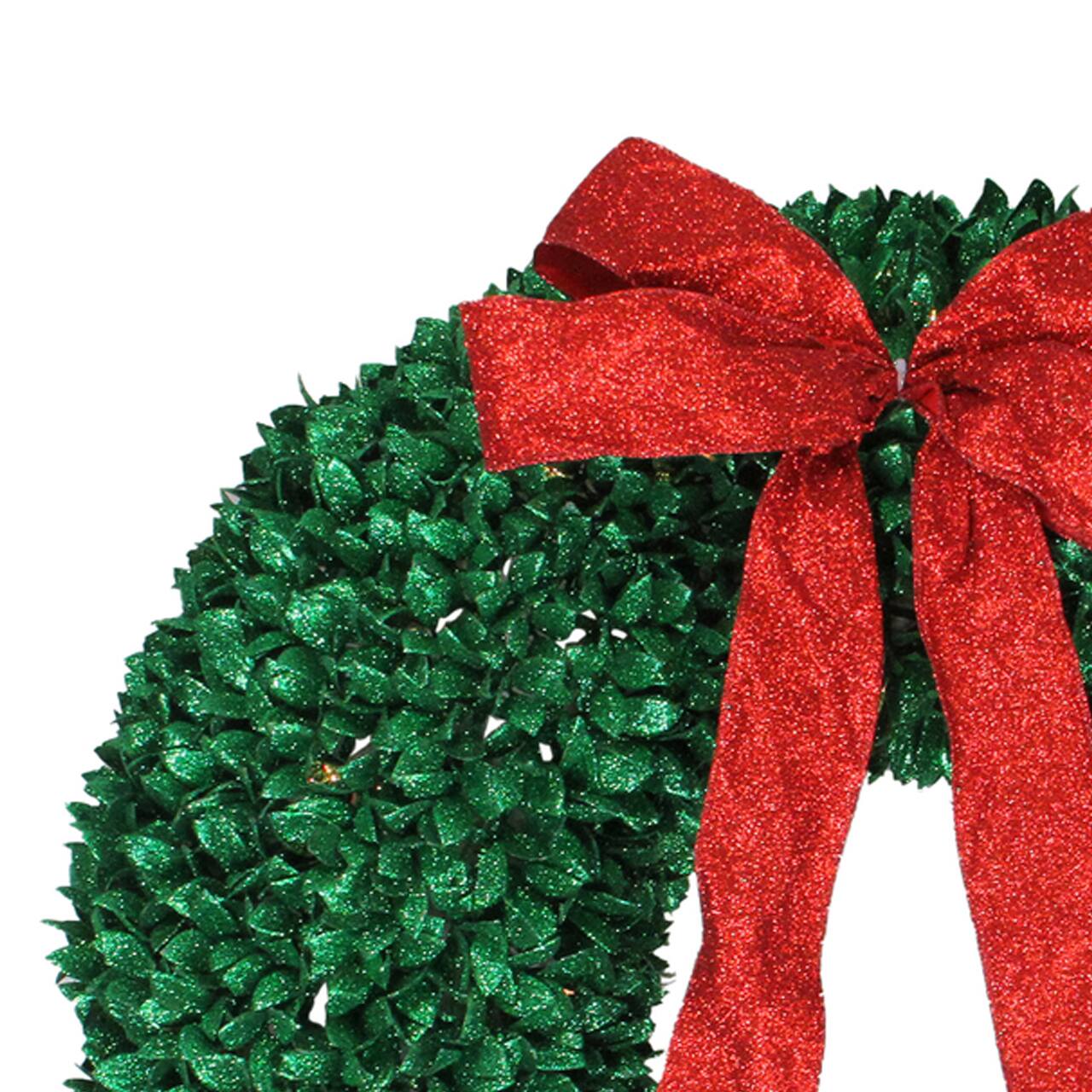 28" Pre-Lit Glittered Leaves Artificial Christmas Wreath