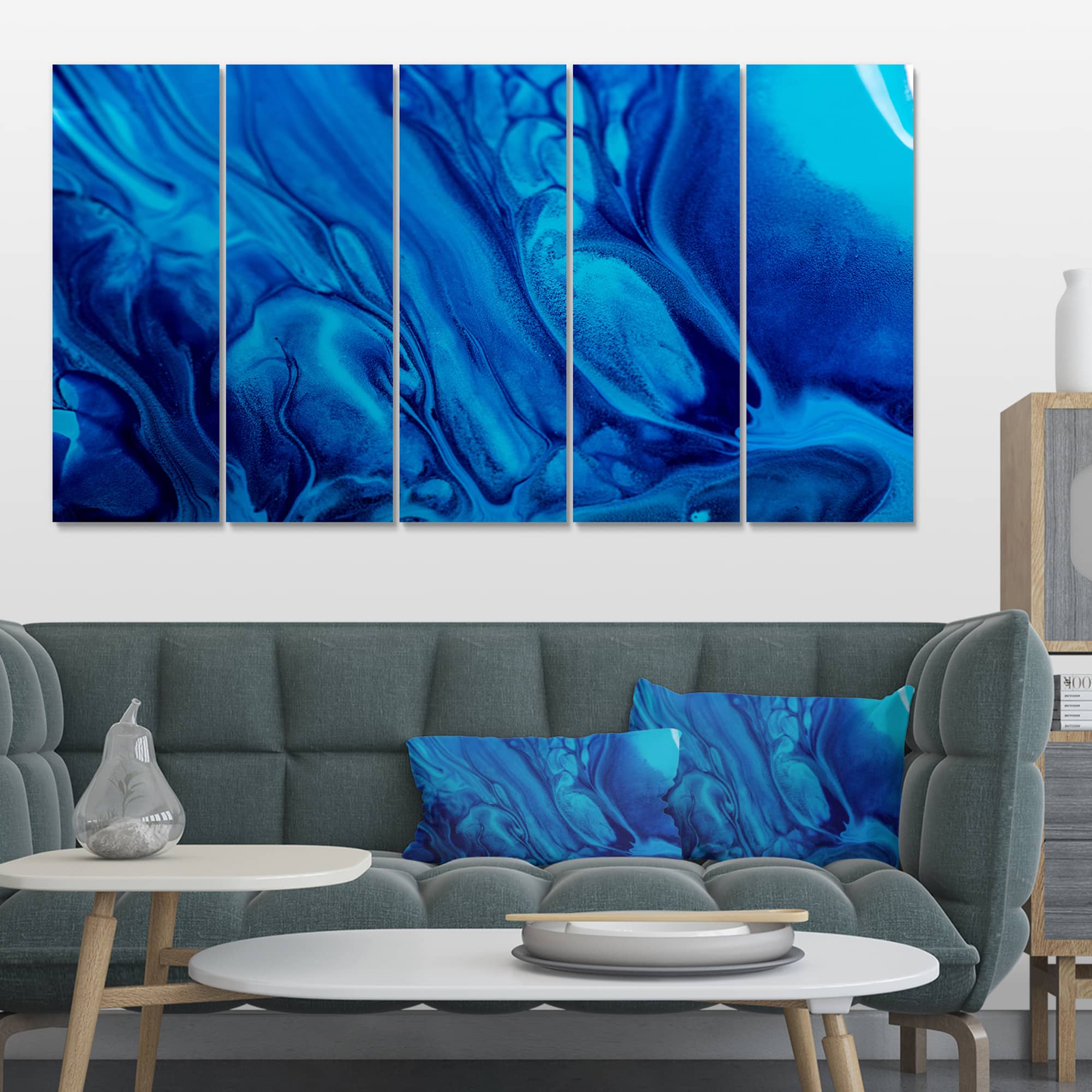 Designart - Dark Blue Abstract Acrylic Paint Mix - Abstract Art on Canvas