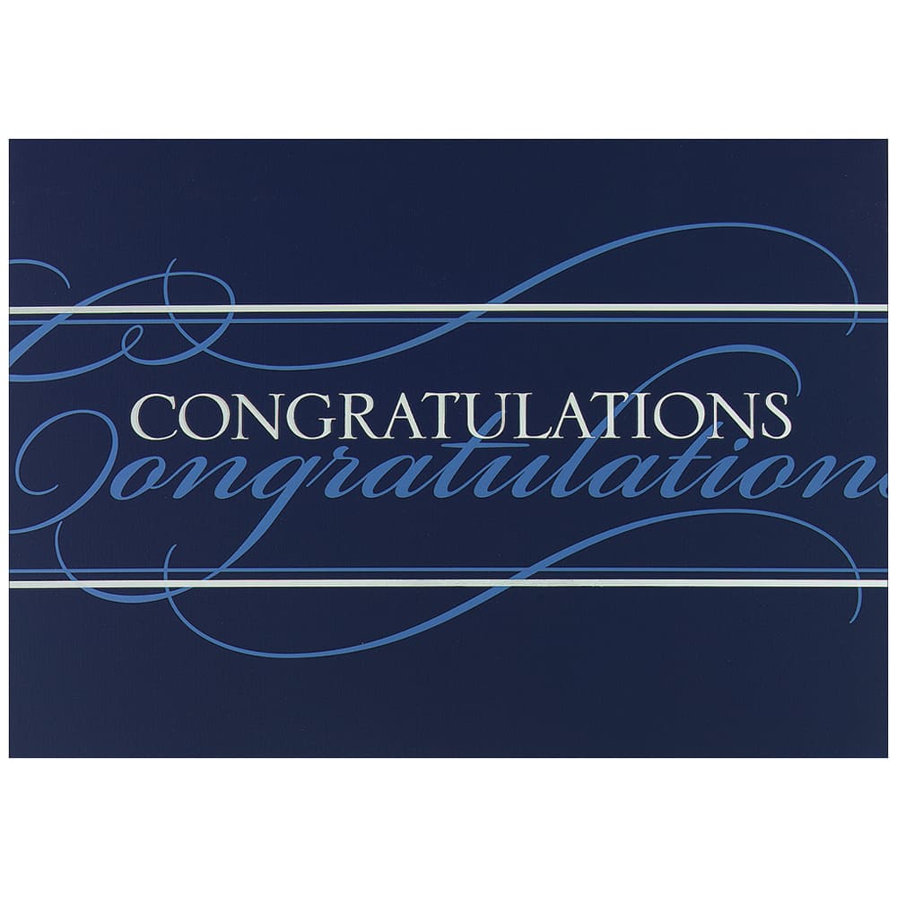 JAM Paper White & Blue Script Blank Congratulations Cards & Envelopes Set