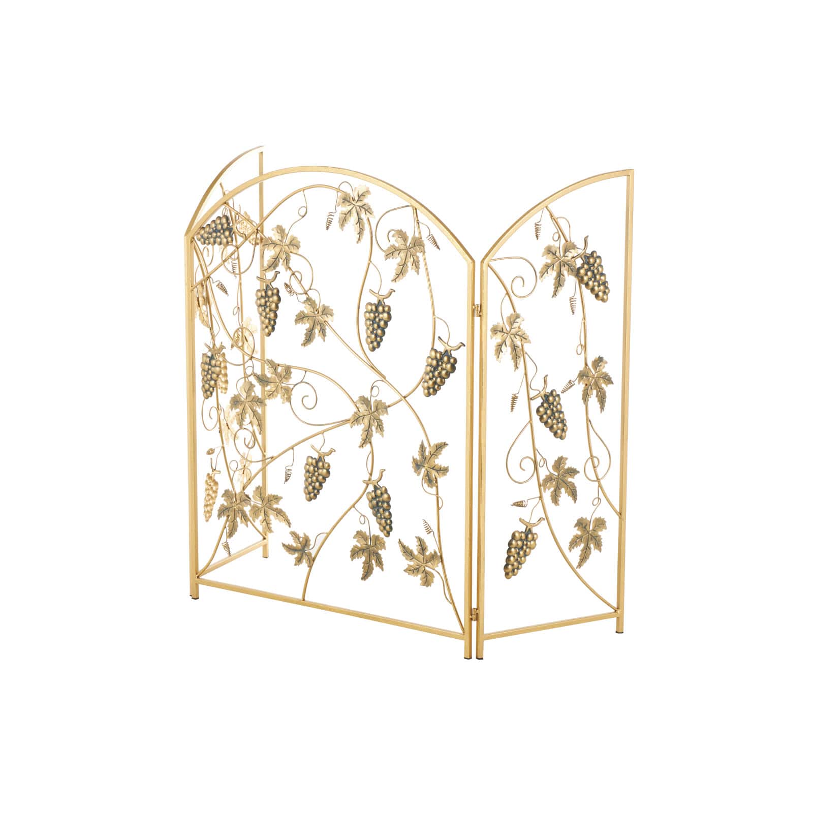 36" Gold Metal Fruit Foldable 3-Panel Fireplace Screen with Leaf Accents
