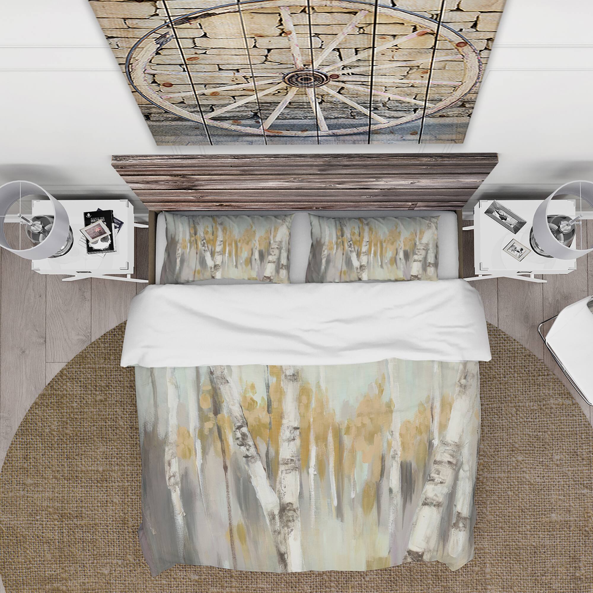 Designart &#x27;Silver and Yellow Birch Forest&#x27; Cottage Bedding Set - Duvet Cover &#x26; Shams