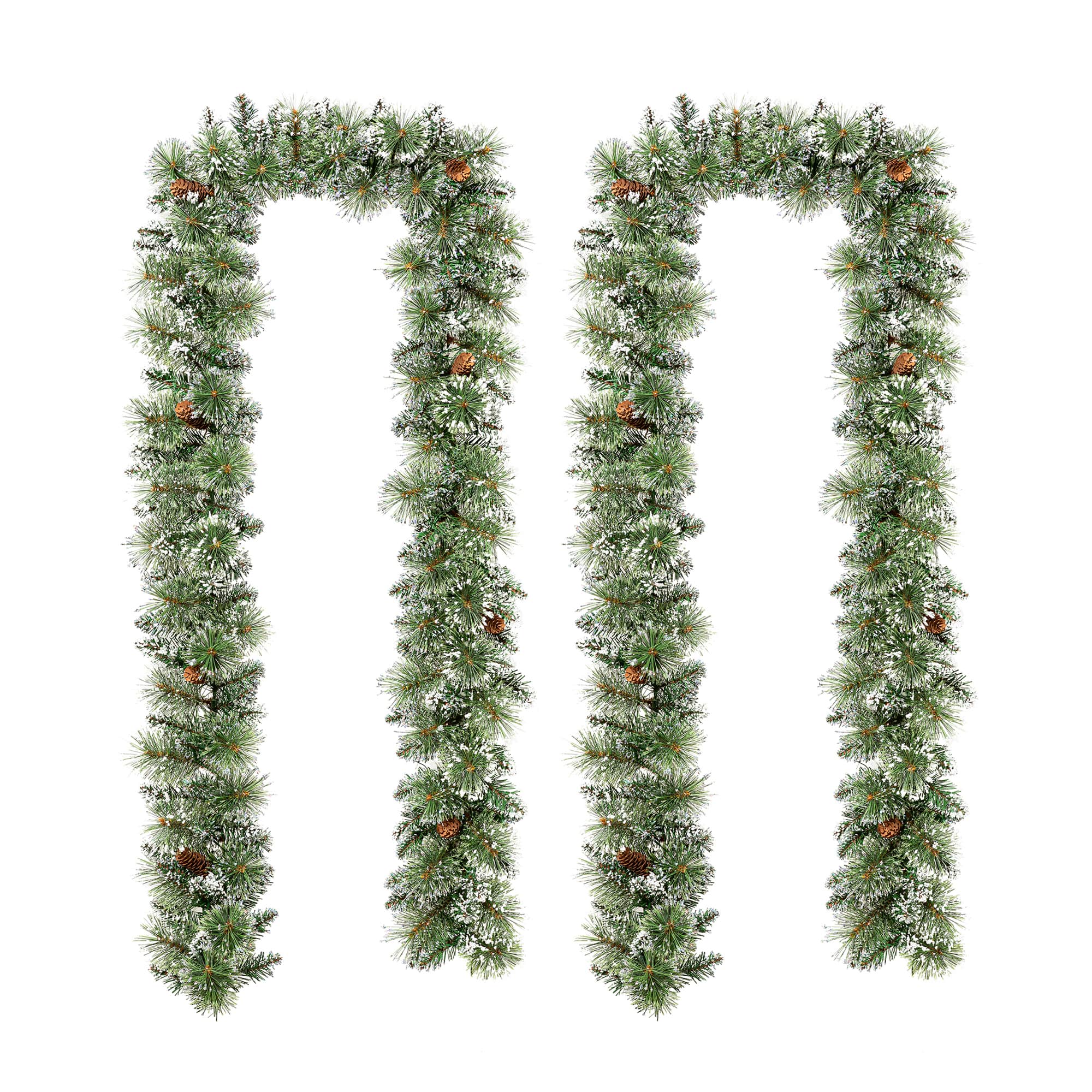 Glitzhome&#xAE; 9ft. Pre-Lit Frosted Greenery Pinecones Christmas Garlands with Timers, 2ct.