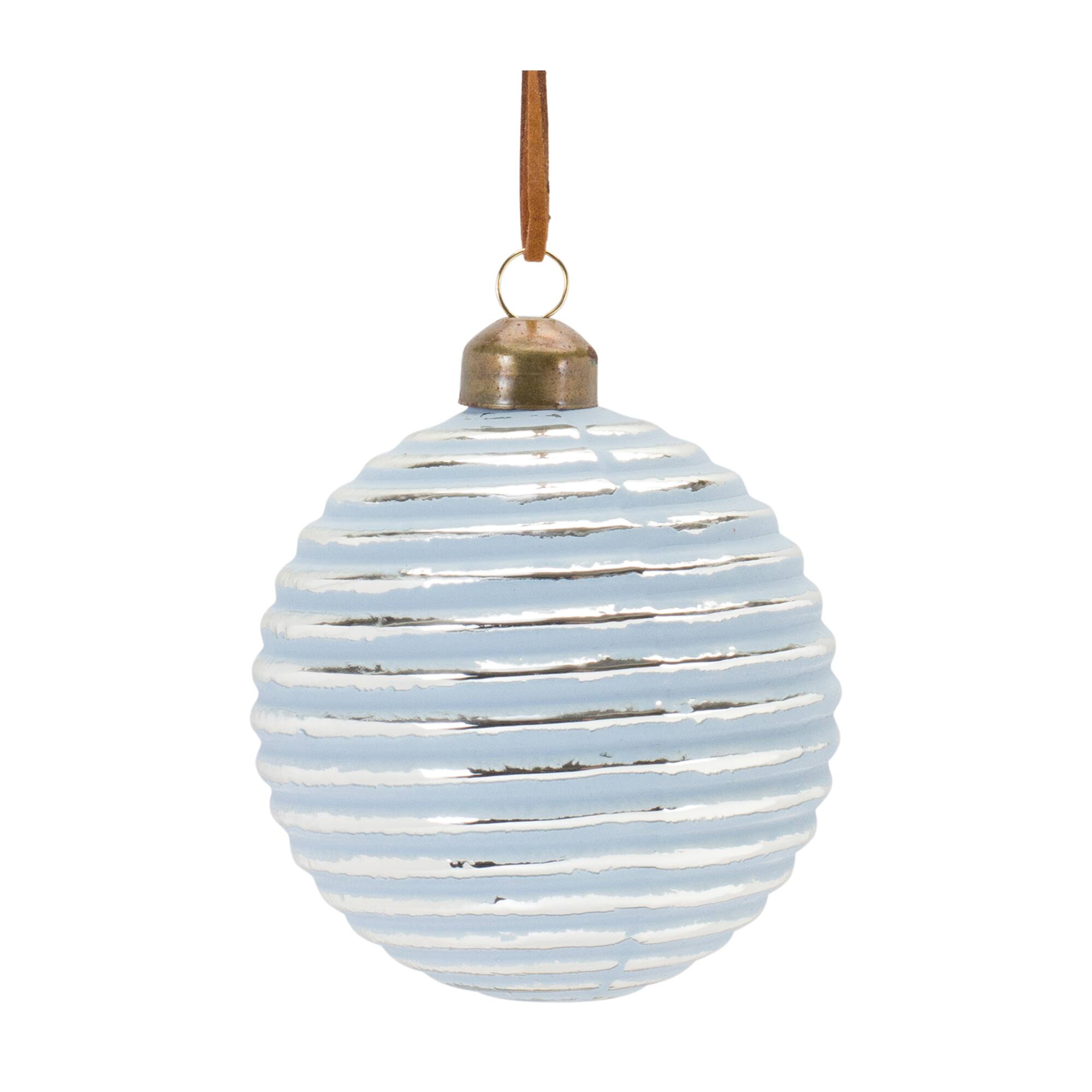 3&#x22; Ribbed Blue &#x26; White Glass Ball Ornament Set