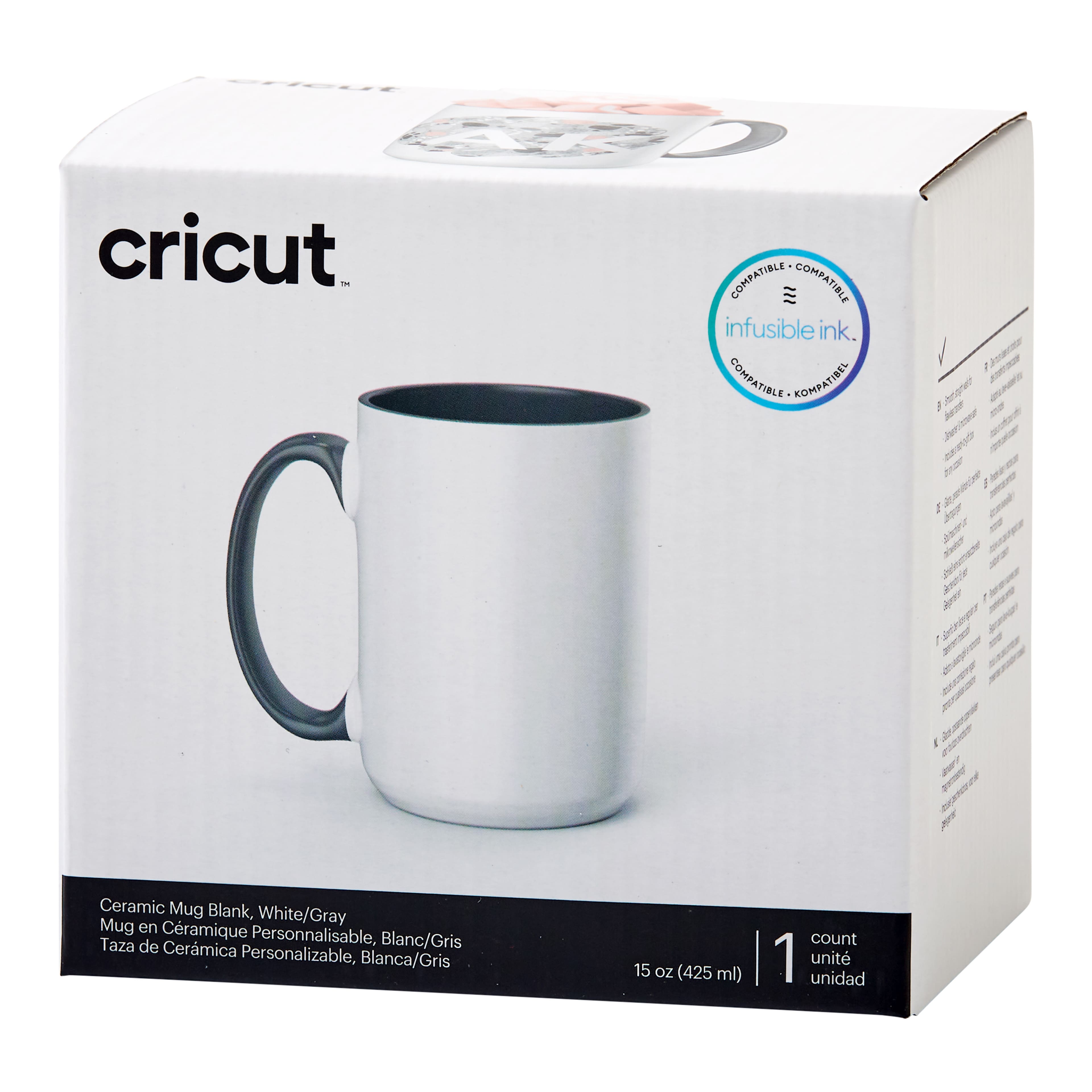 Tasses en céramique blanche et grise vierge de 425 ml de Cricut