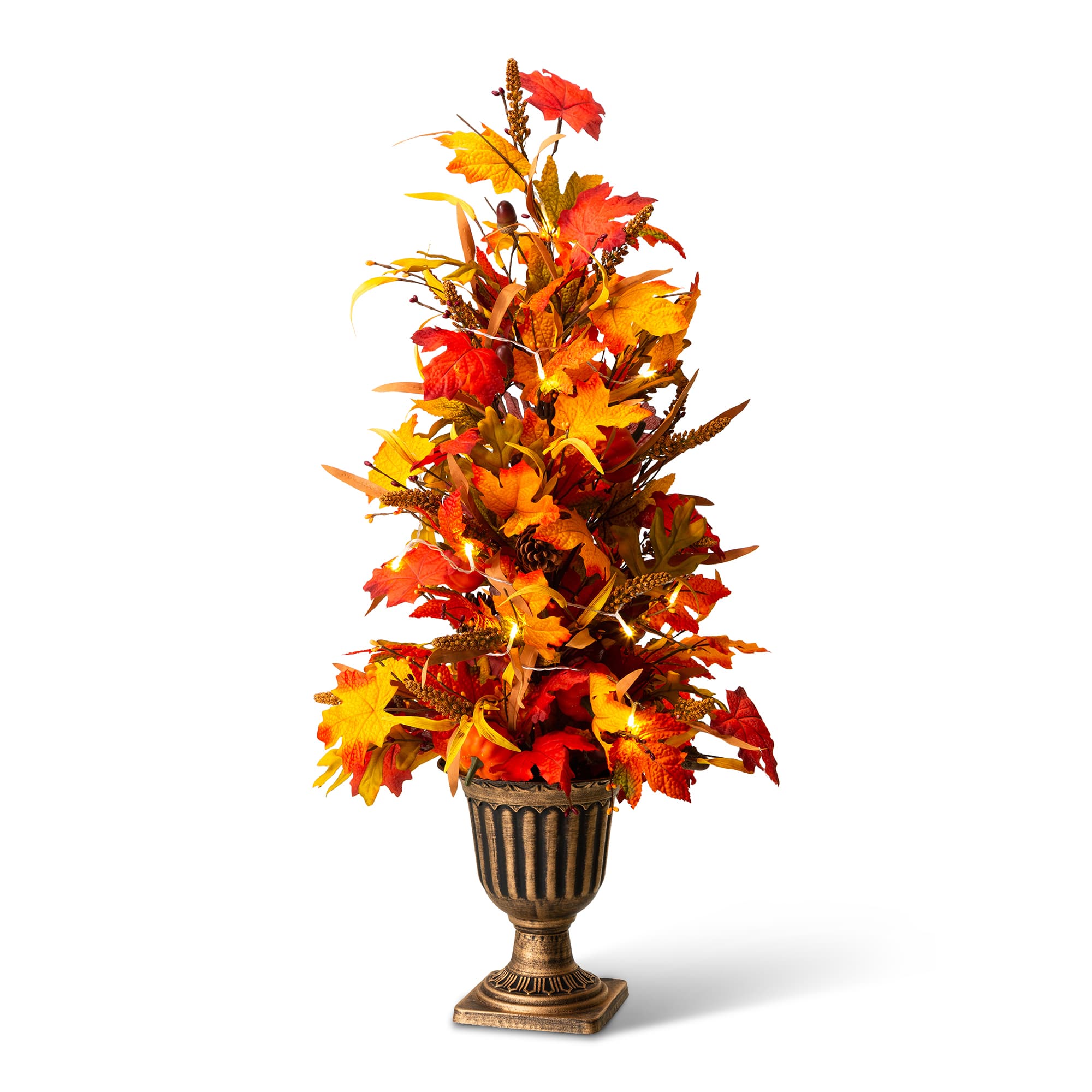 Glitzhome&#xAE; 3ft. Fall Lighted Maple Leaves Tree in Urn with Timer