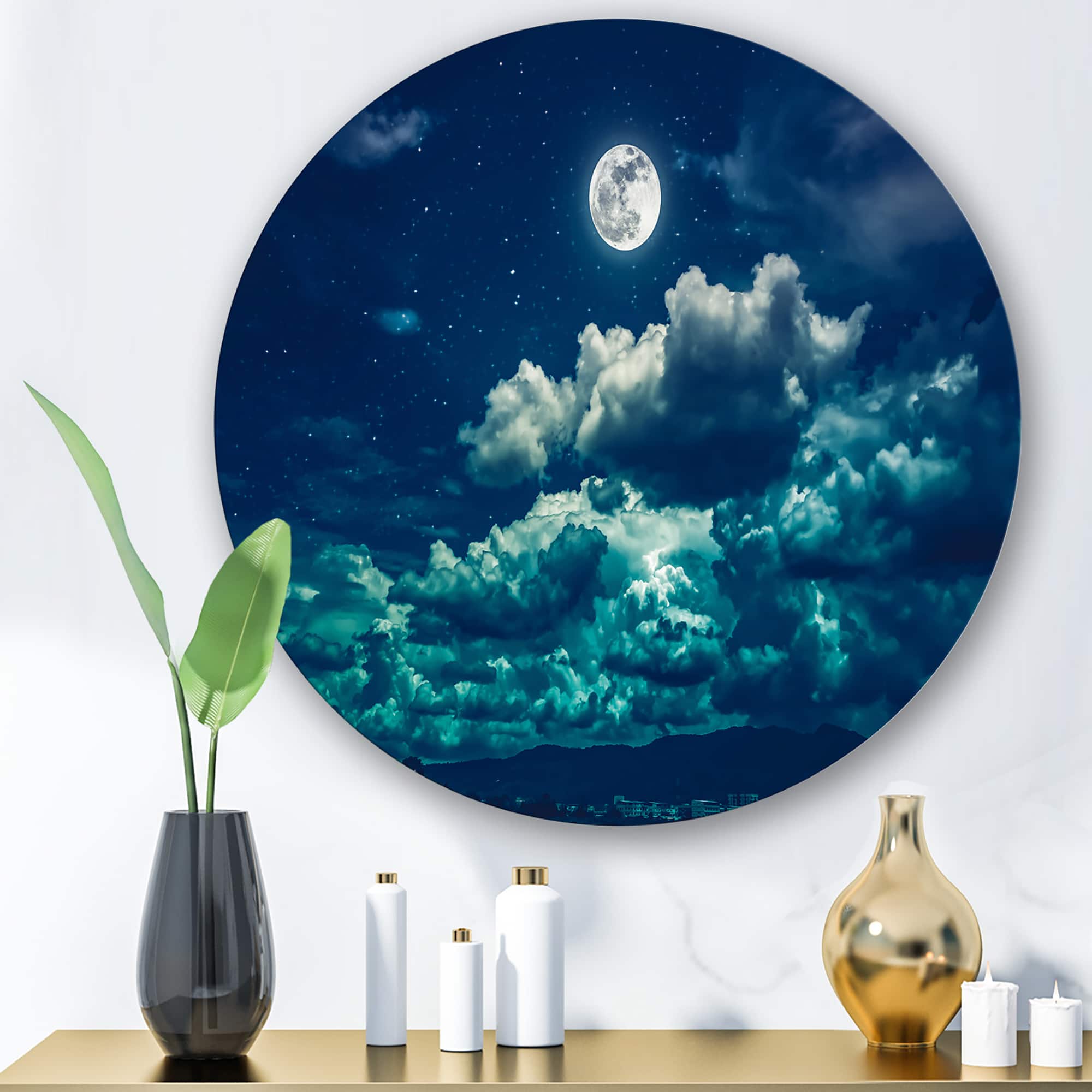 Designart - Full Moon In Cloudy Night Sky II