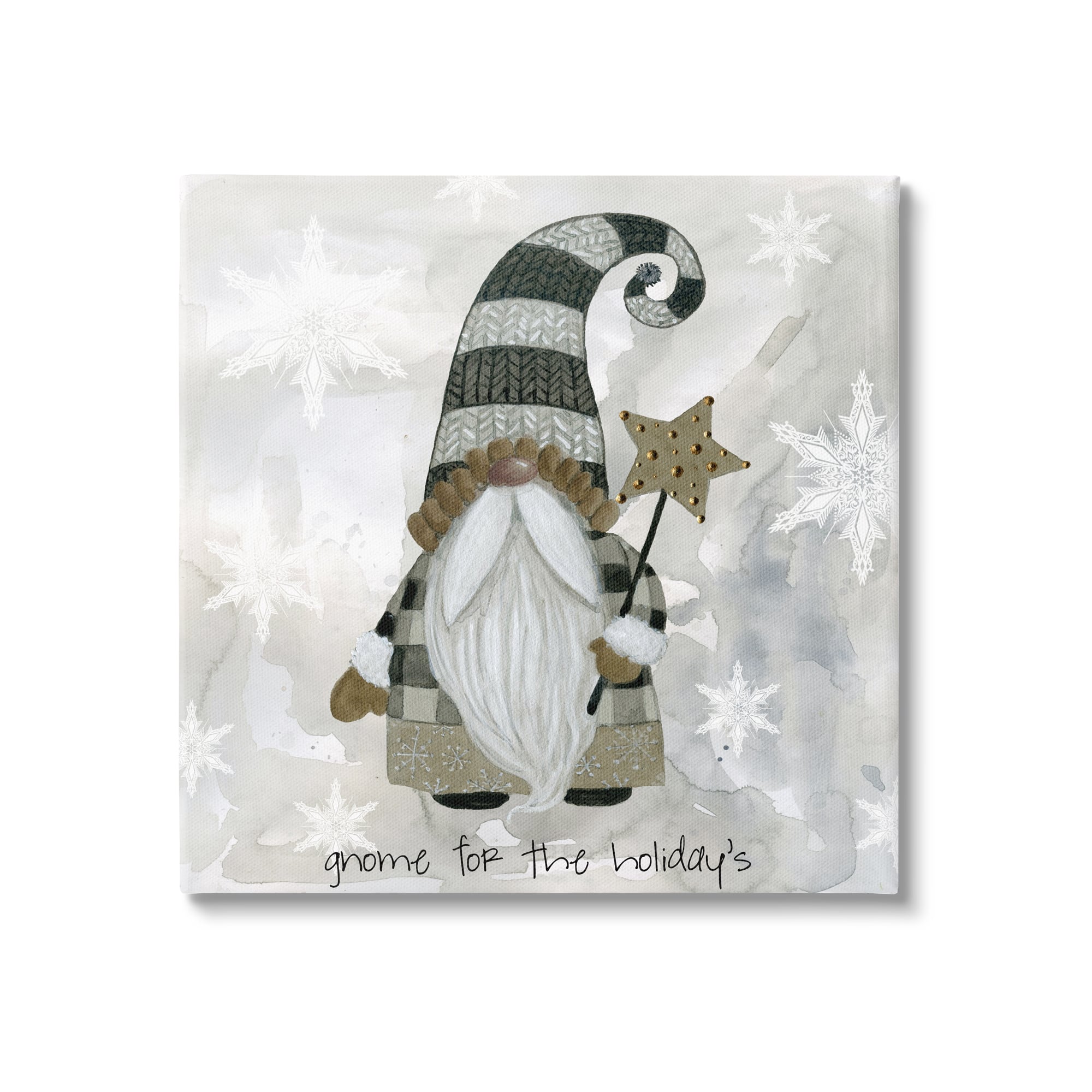 Stupell Industries Gnome For Holidays Snowflakes Canvas Wall Art