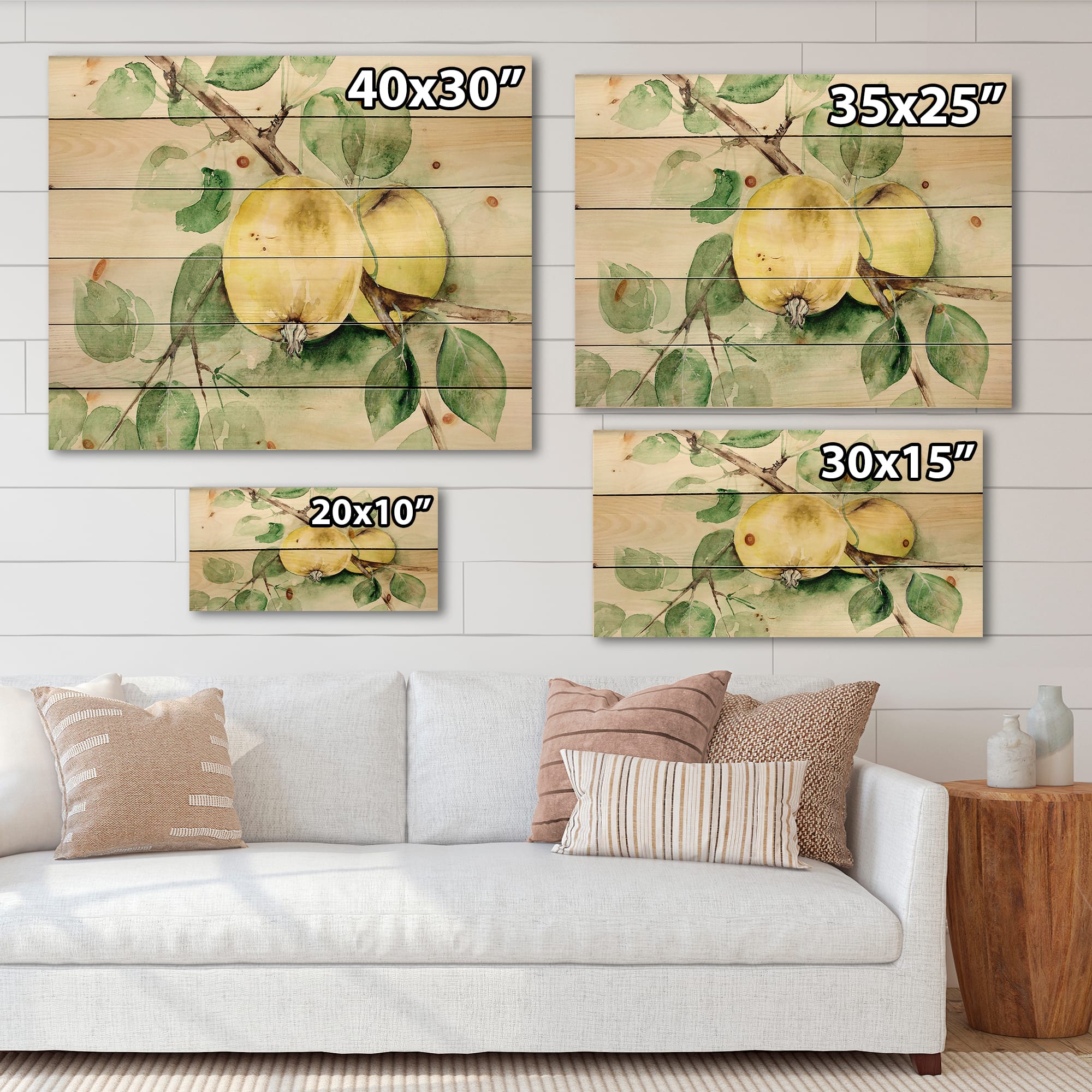 Designart - Vintage Green Appels - Farmhouse Print on Natural Pine Wood