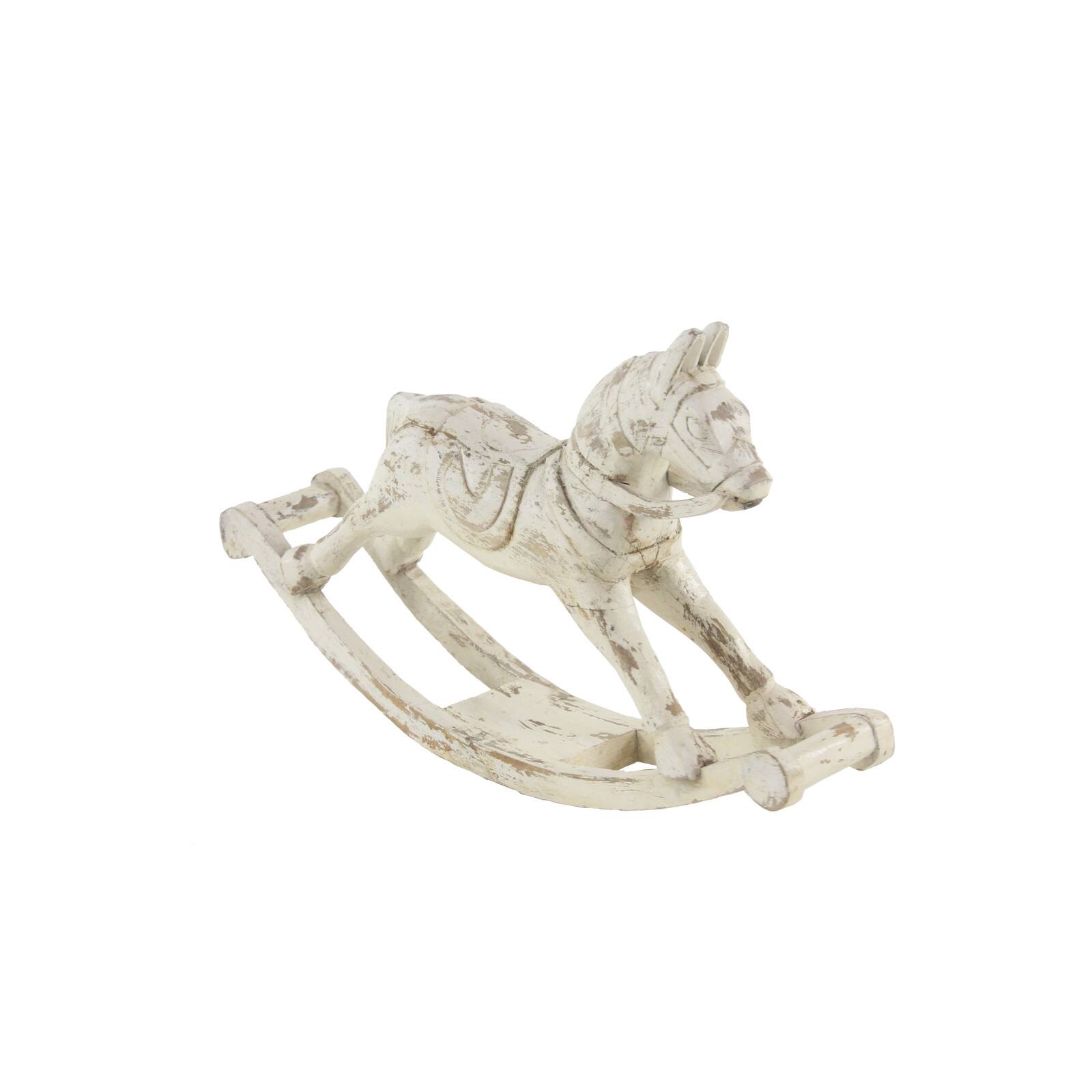 27" White Mango Wood Vintage Horse Sculpture