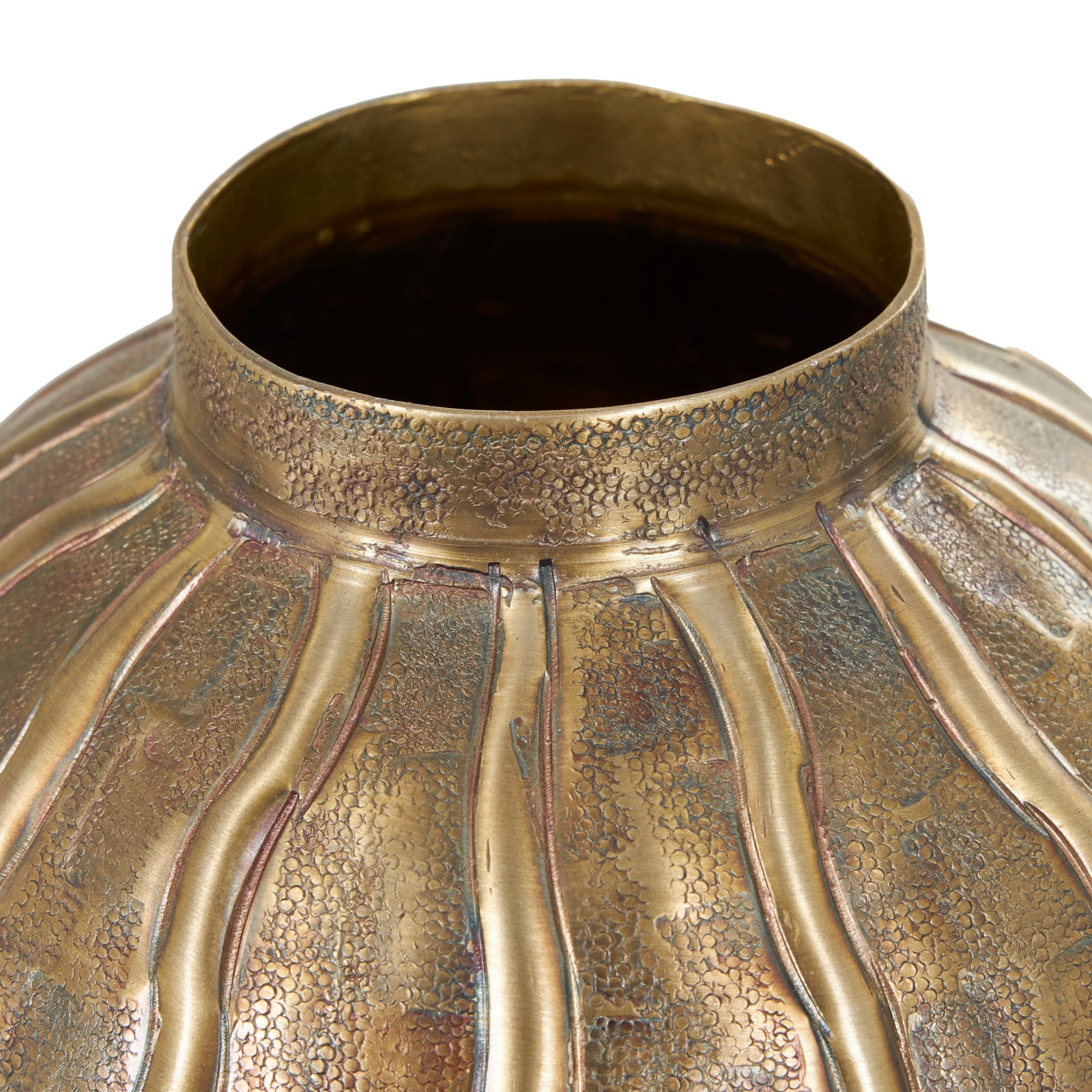 12&#x22; Brass Metal Snakeskin Inspired Vase with Dimensional Wavy Accents