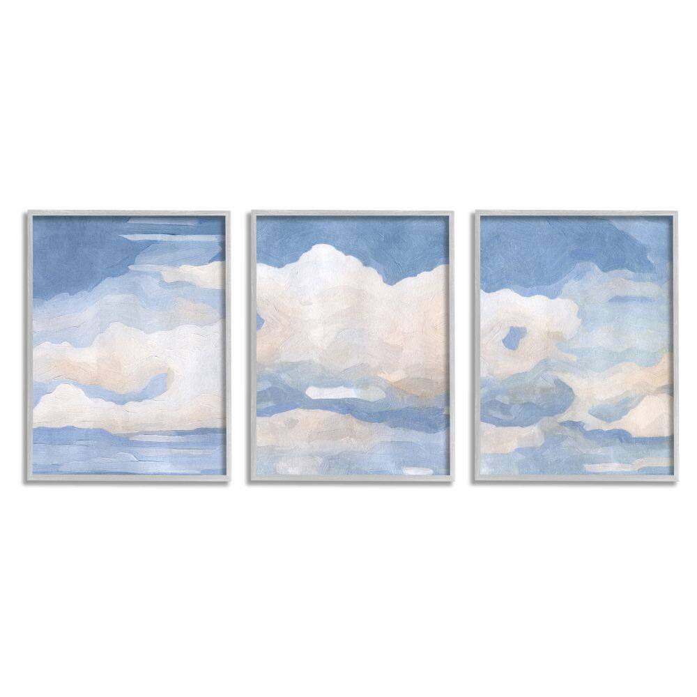 Stupell Industries Sky Blue Cloud Scape Traditional Nature Painting in Gray Frame Wall Art