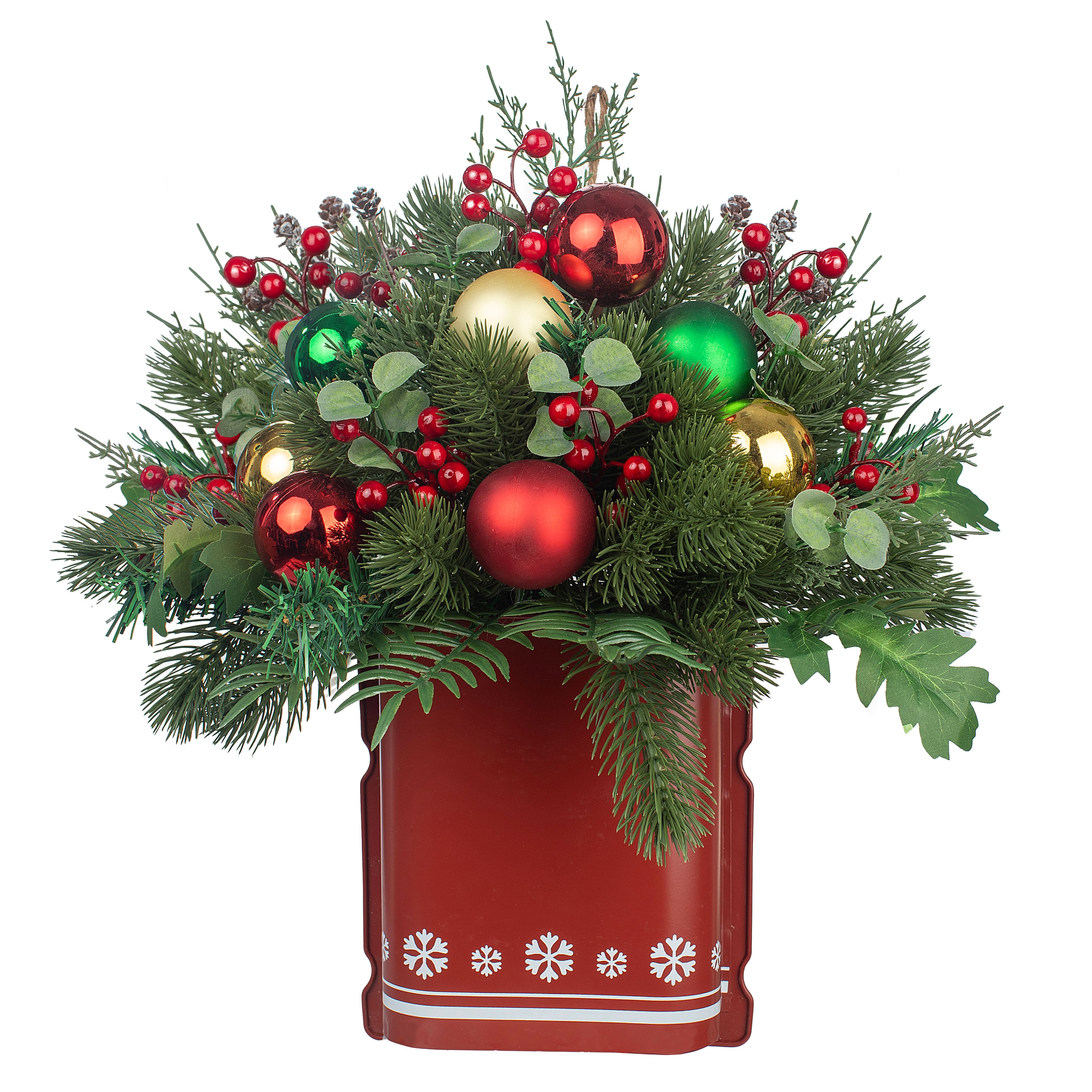 20 Holiday Winter Greenery, Pinecone & Berries with Bow Arrangement