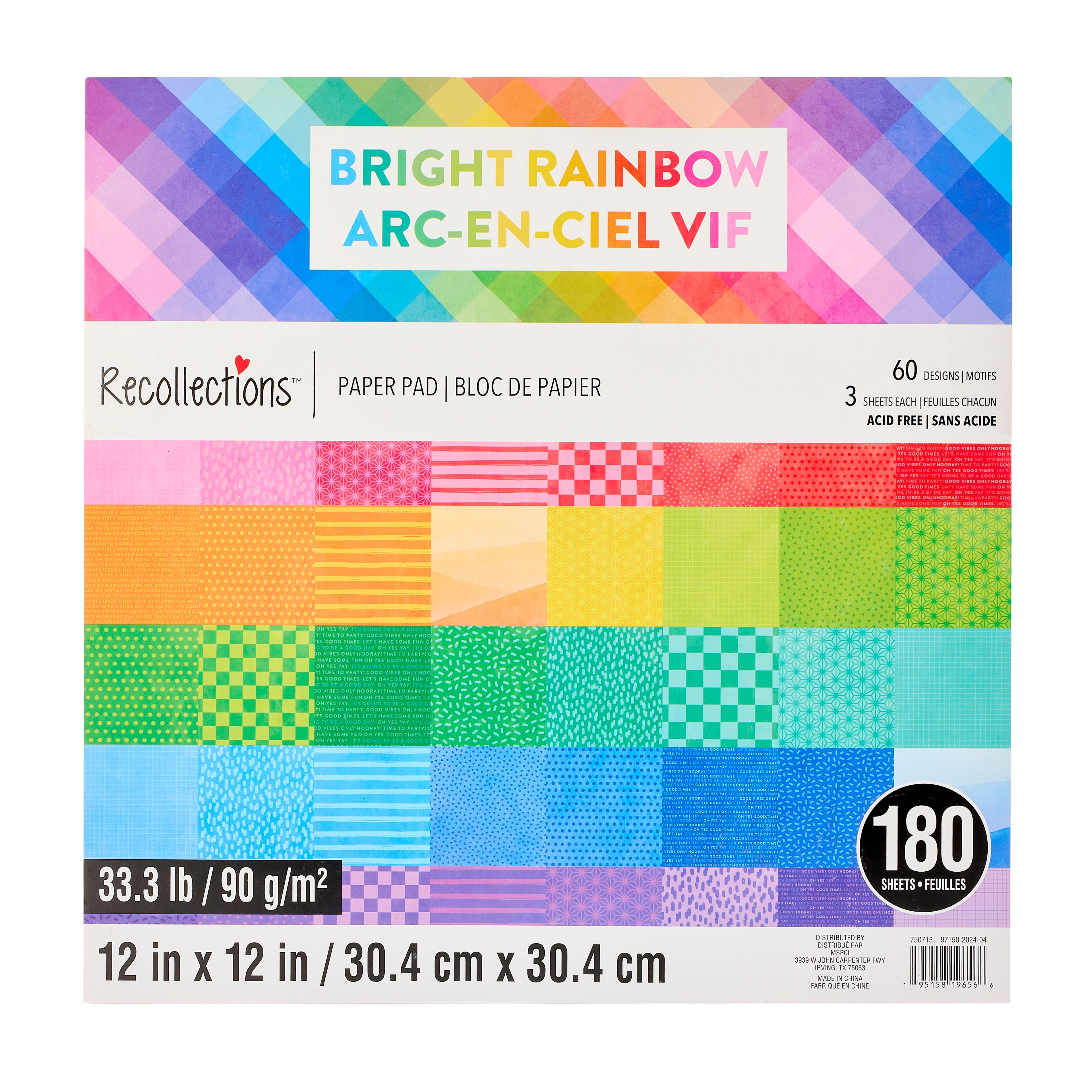 12&#x22; x 12&#x22; Bright Rainbow Paper Pad by Recollections&#x2122;, 180 Sheets