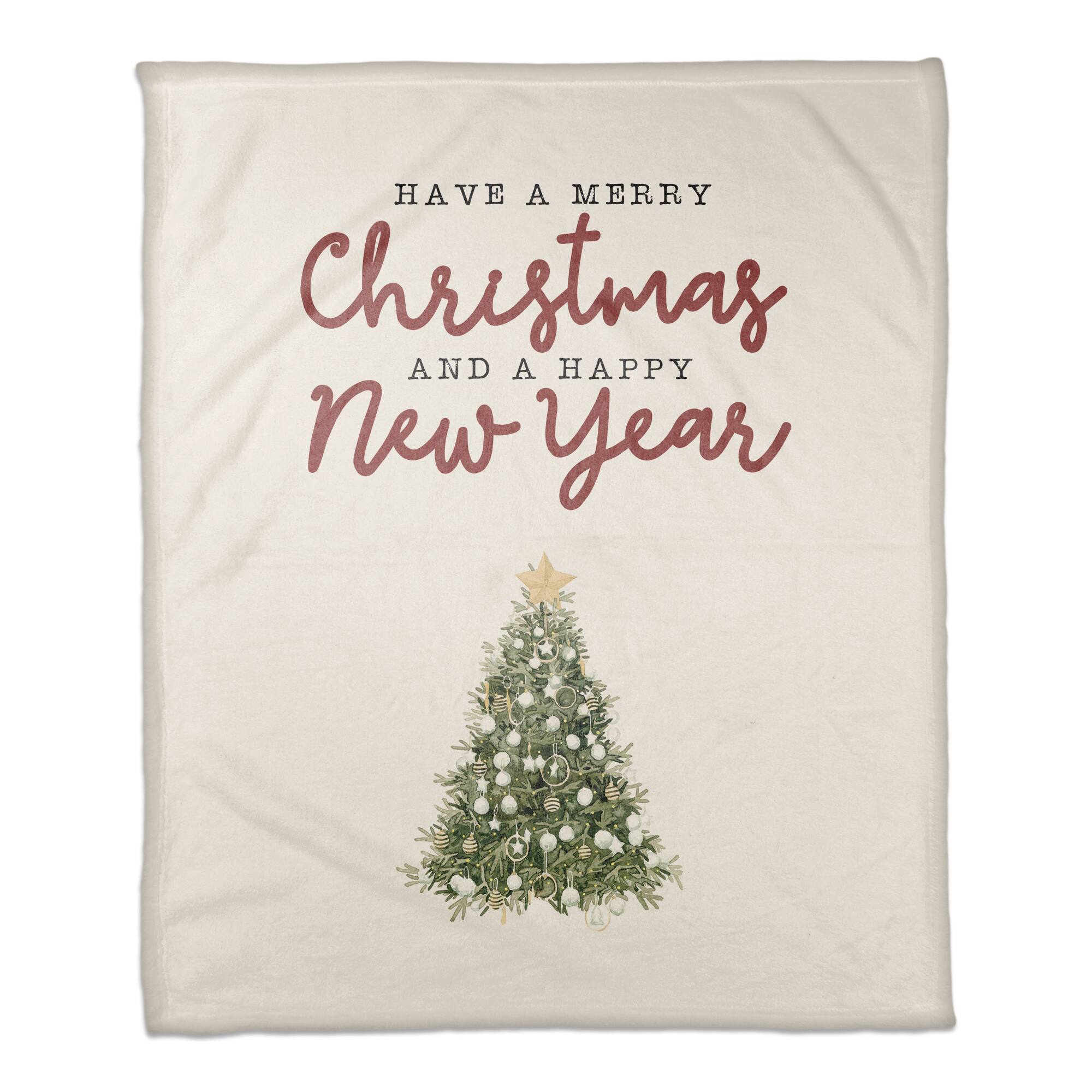 Merry Christmas Happy New Year Coral Fleece Blanket