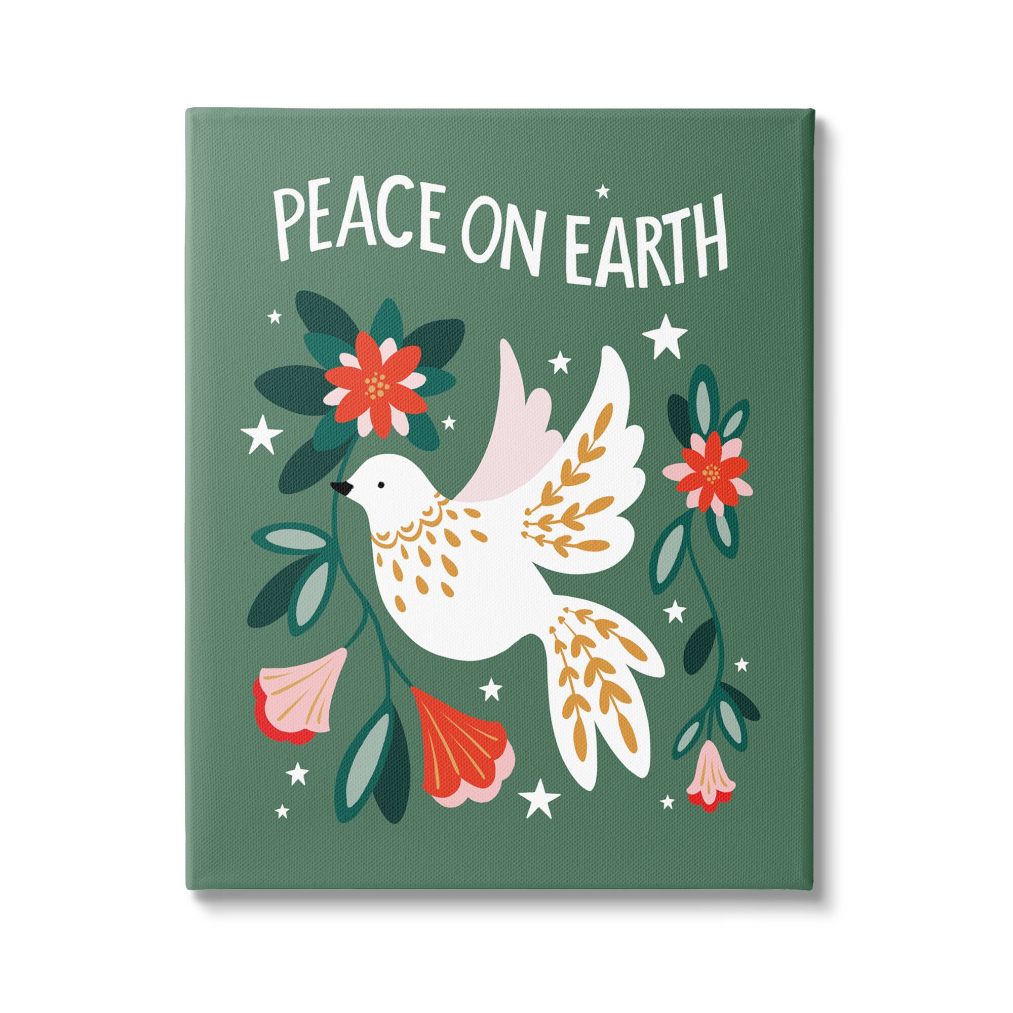 Stupell Industries Peace On Earth Floral Dove Blossoms Canvas Wall Art