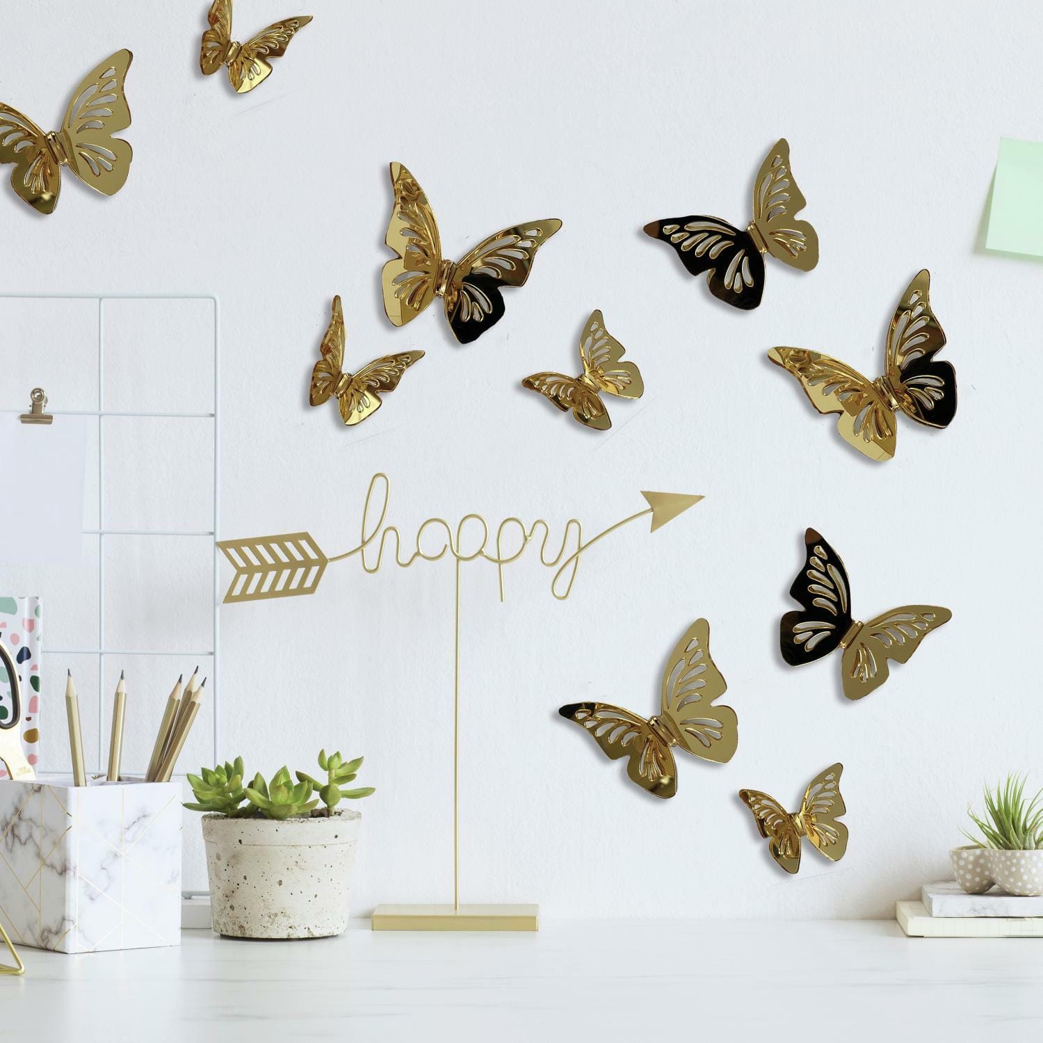 RoomMates 3D Gold Butterflies Peel &#x26; Stick Mirror Decals