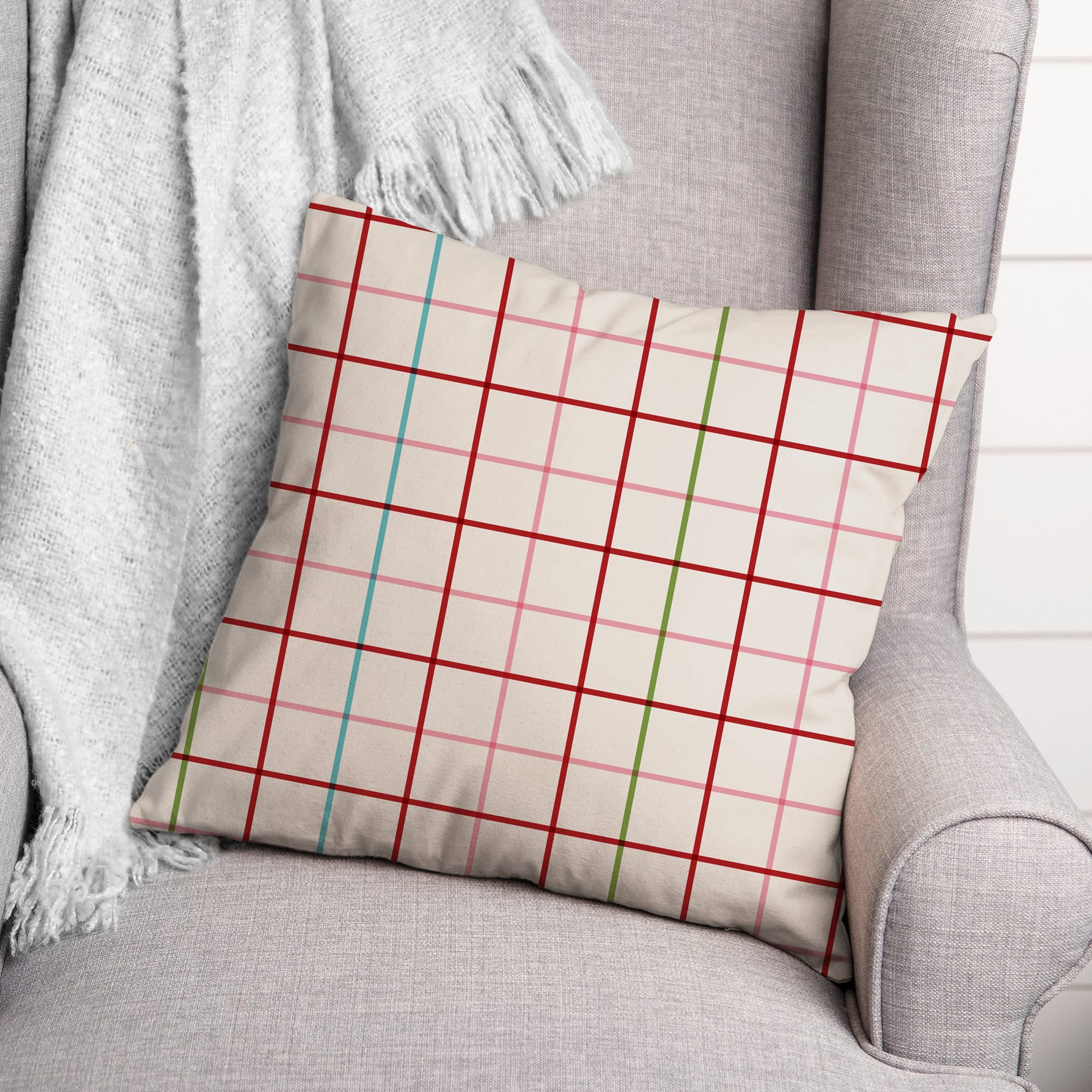 Thin Colorful Grid 18x18 Throw Pillow