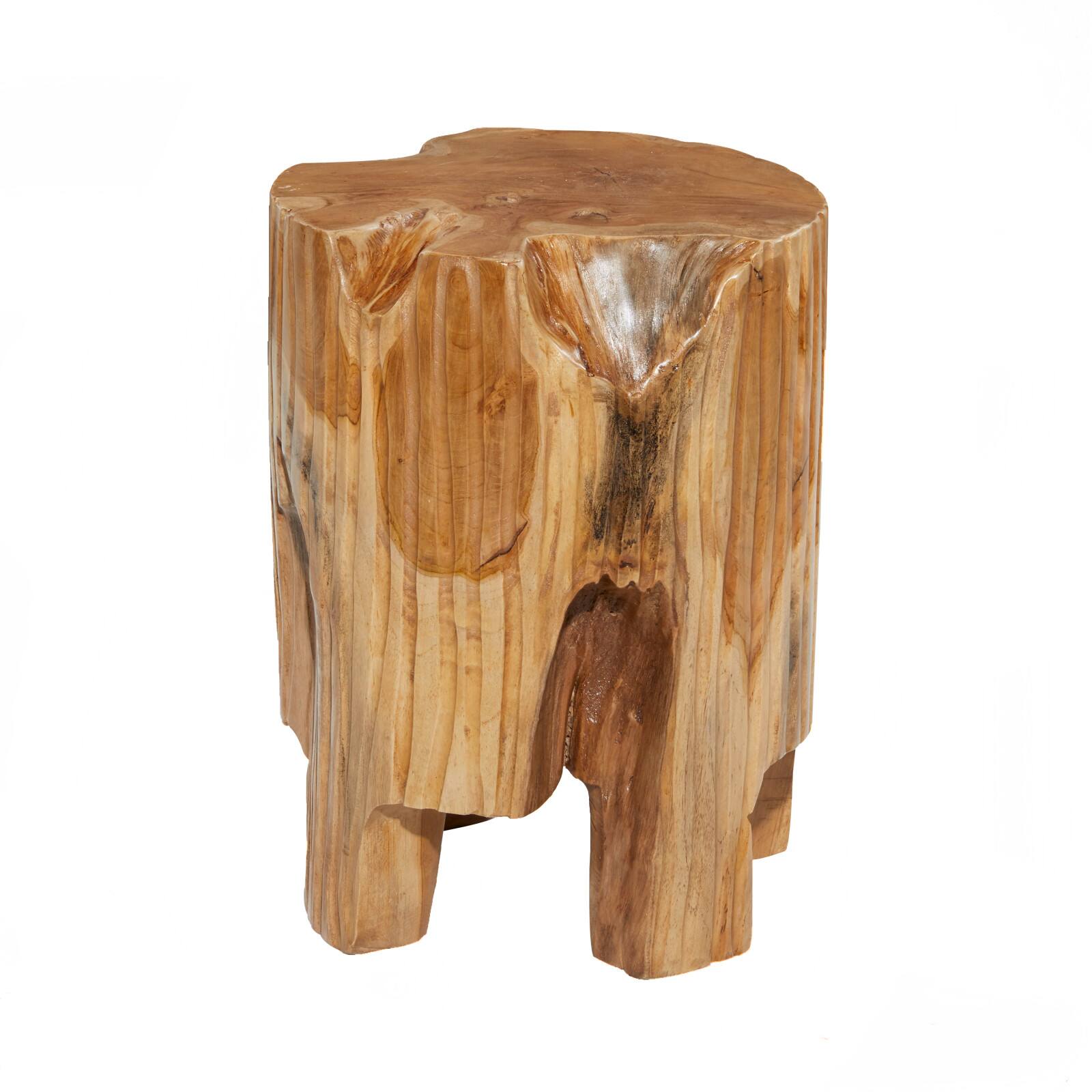 12&#x22; Brown Teak Wood Contemporary Stool