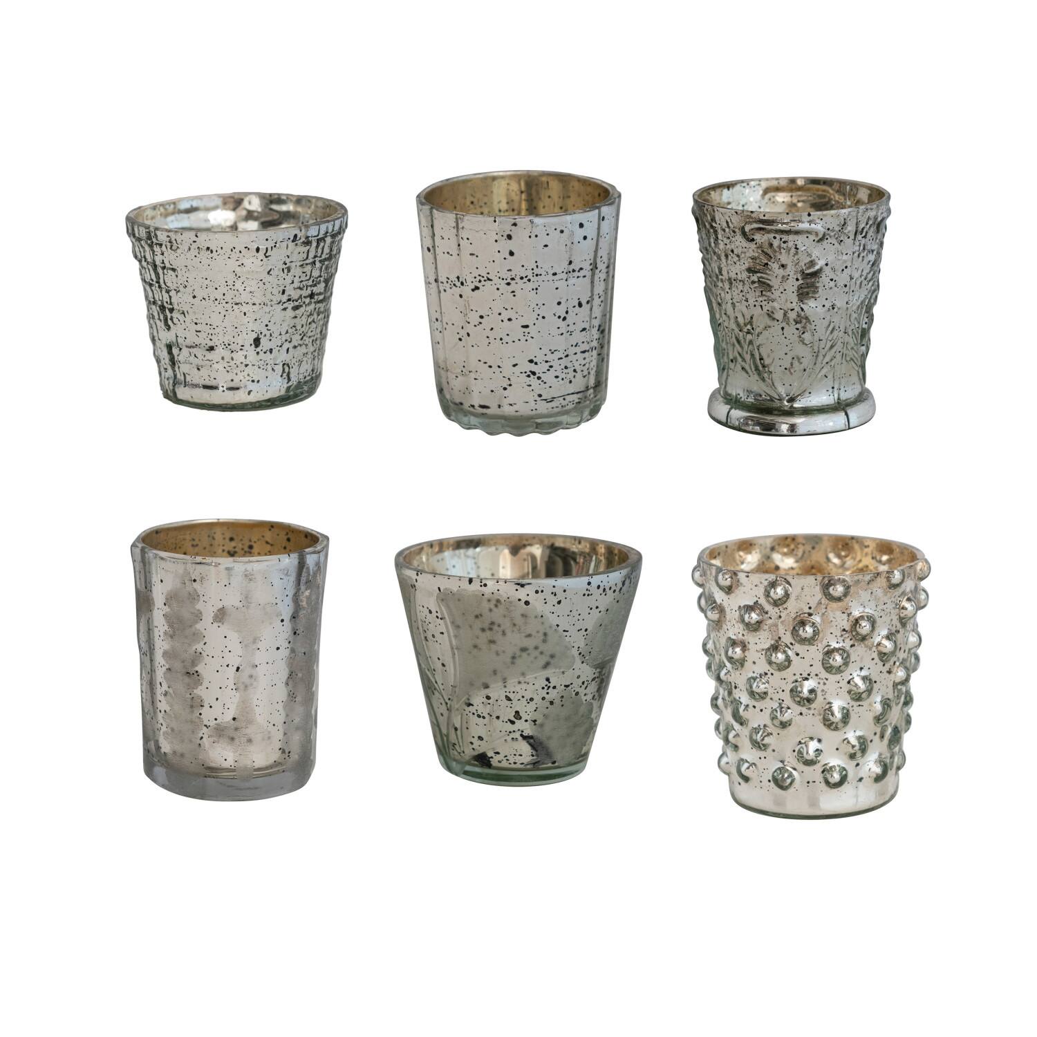 Hello Honey&#xAE; Antique Silver Mercury Glass Votive Holder Set