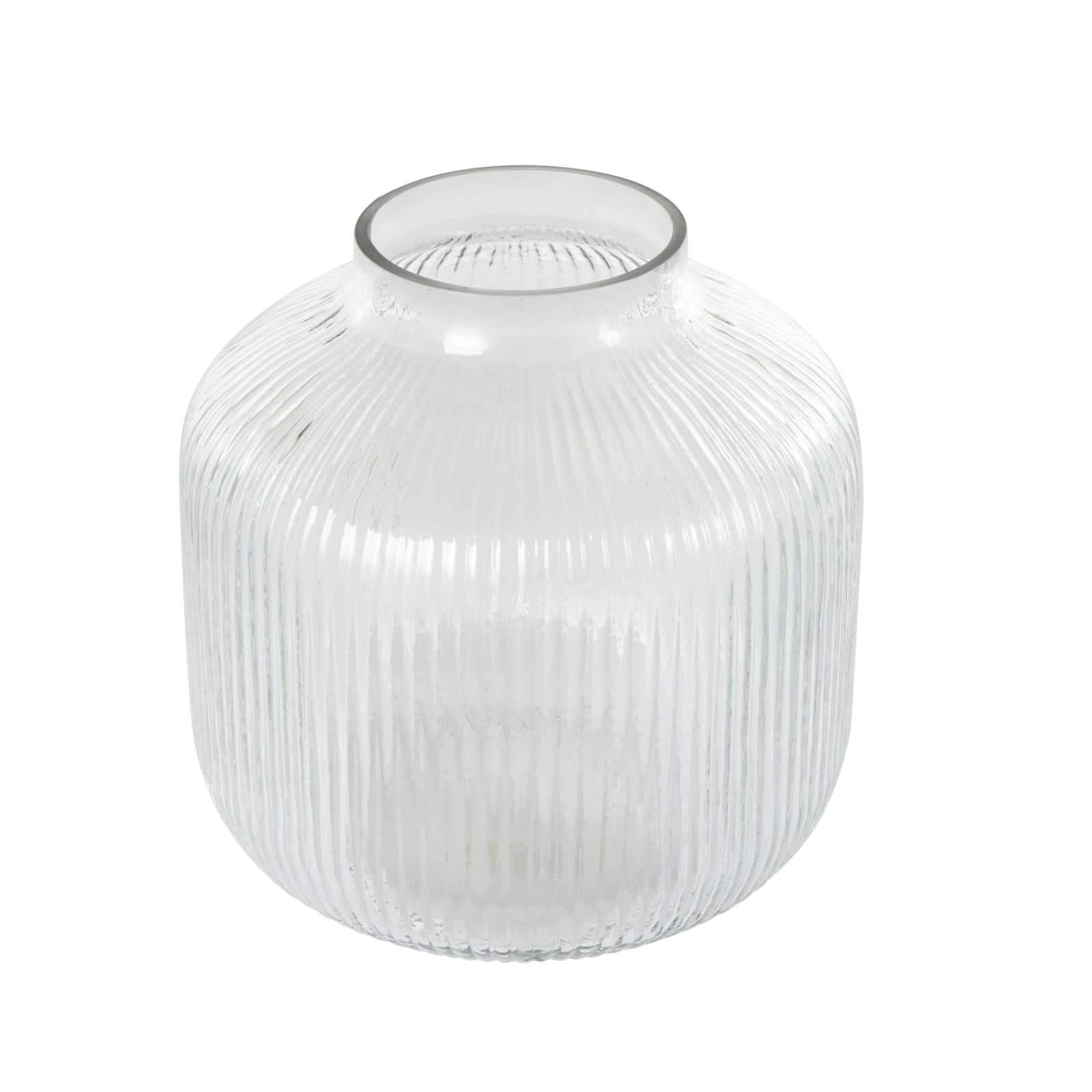11&#x22; Clear Glass Short Round Ribbed Decorative Vase