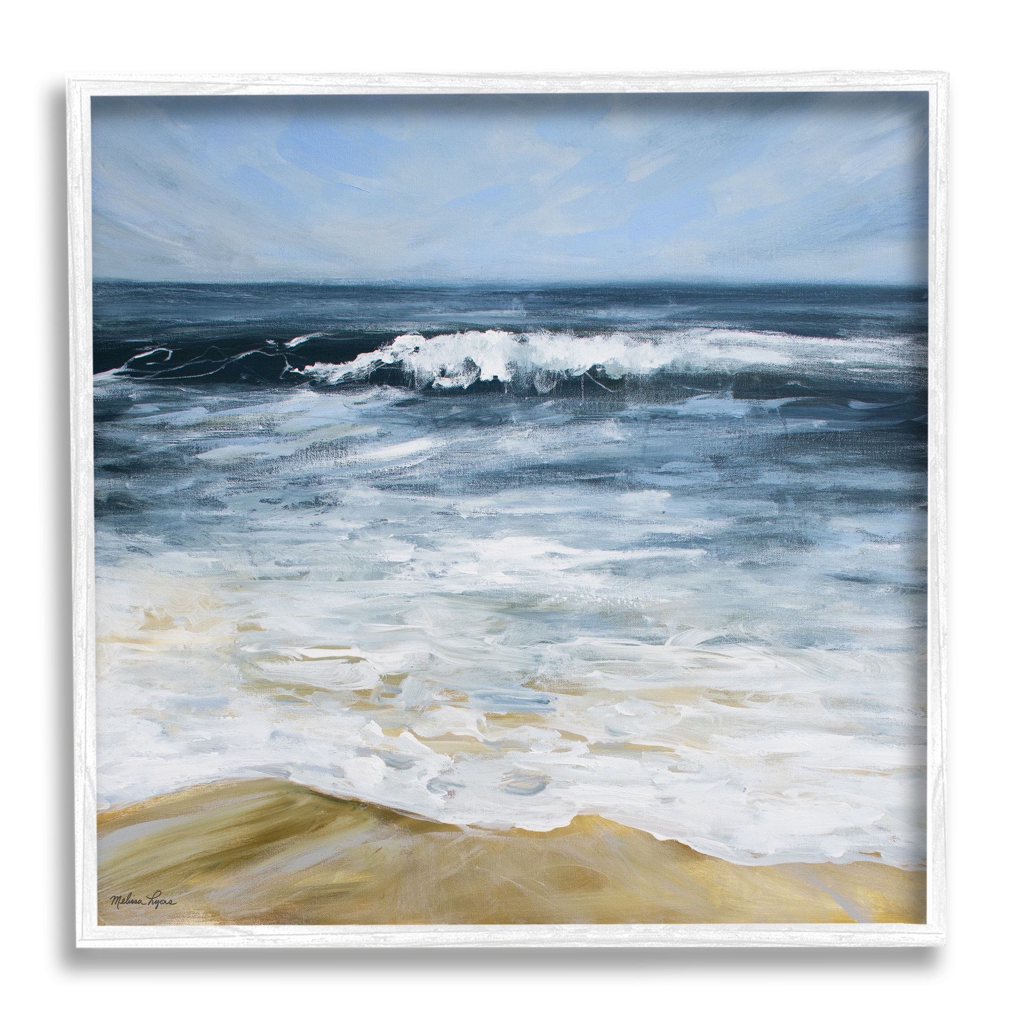 Stupell Industries Incoming Waves Beach Shoreline Painting Nautical Seascape Framed Wall Art