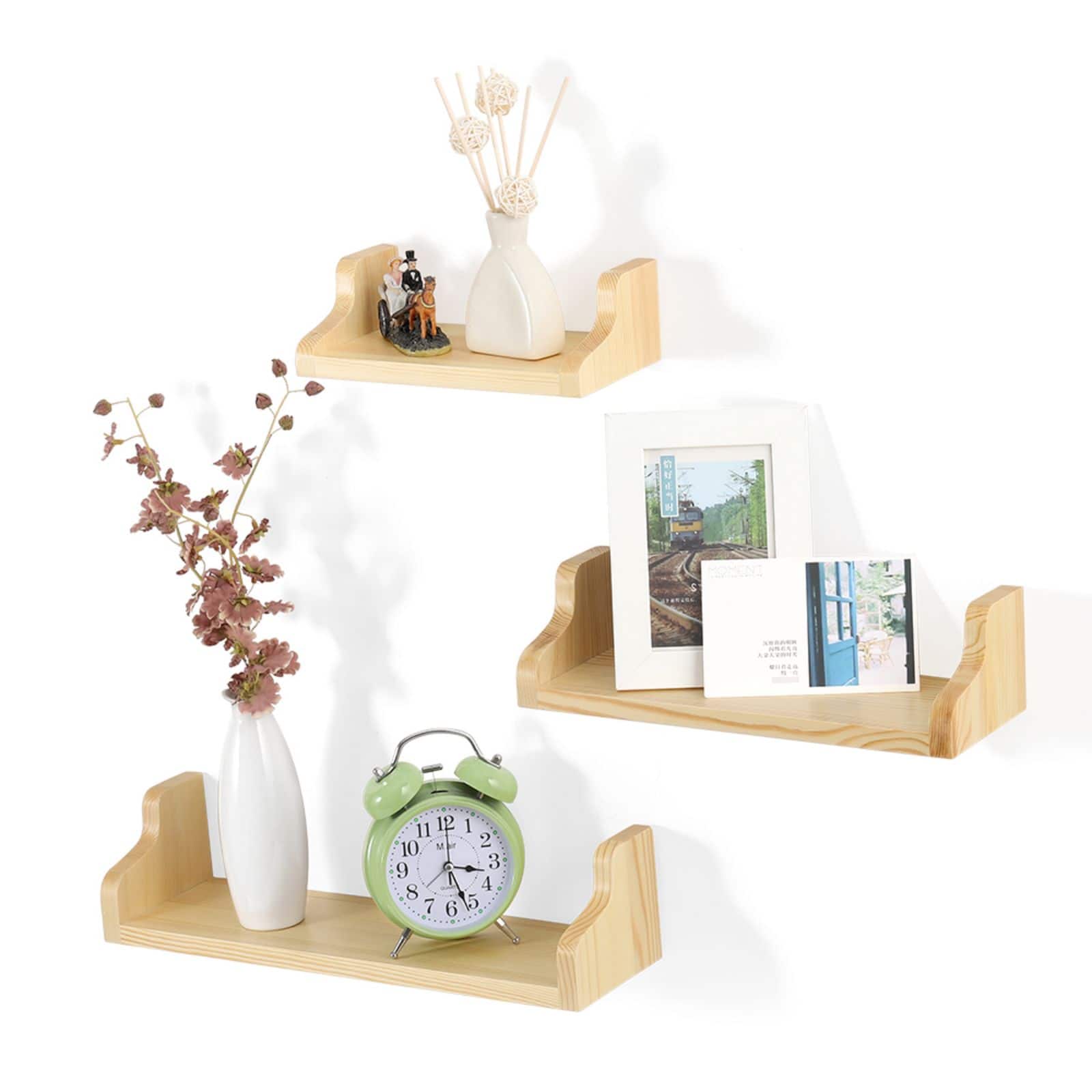 NEX™ Pale Yellow Rustic Wood Floating Shelves Set with Metal Brackets